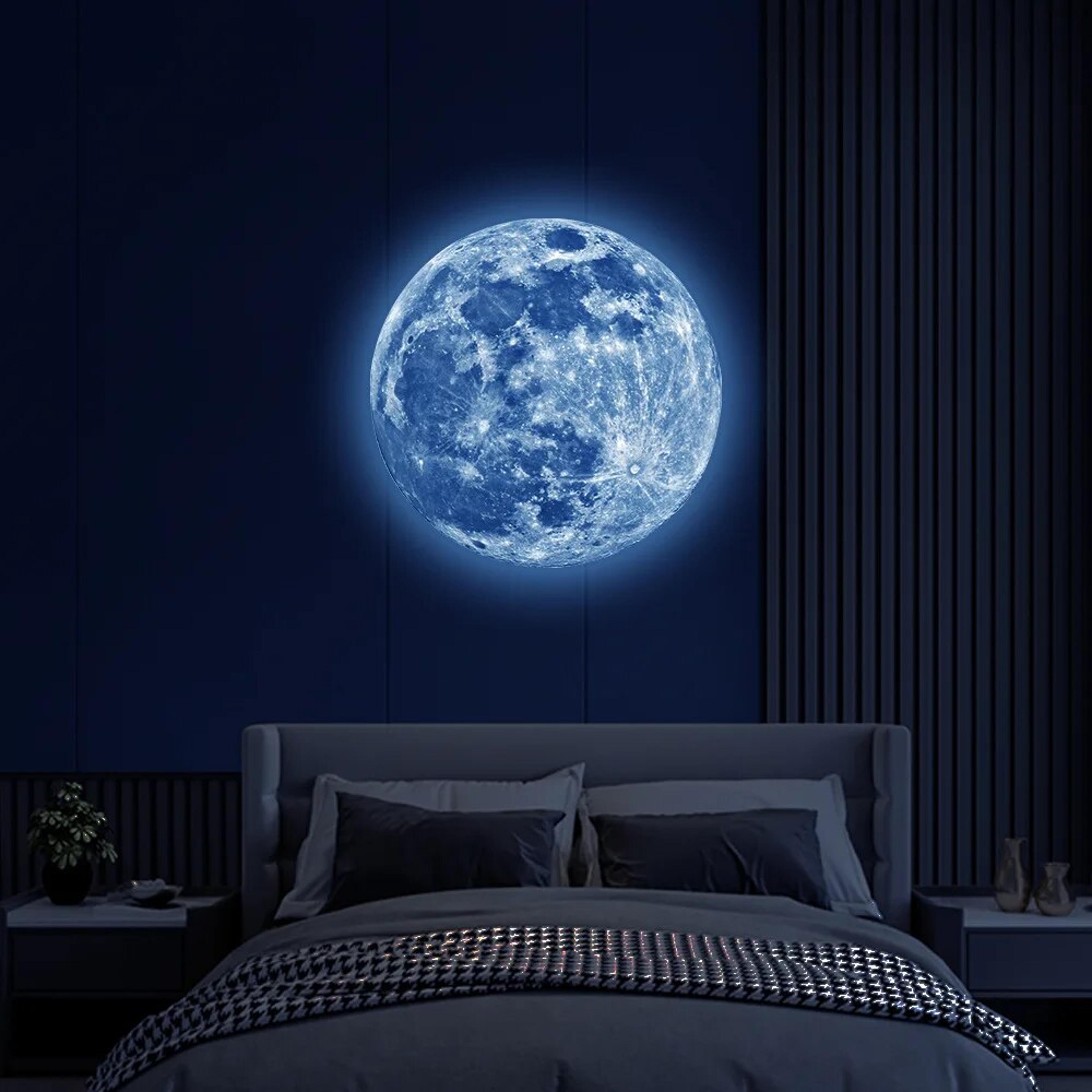aesthetic 3d luminous moon wall sticker: glow in the dark fluorescent pvc decals for home kids room decor