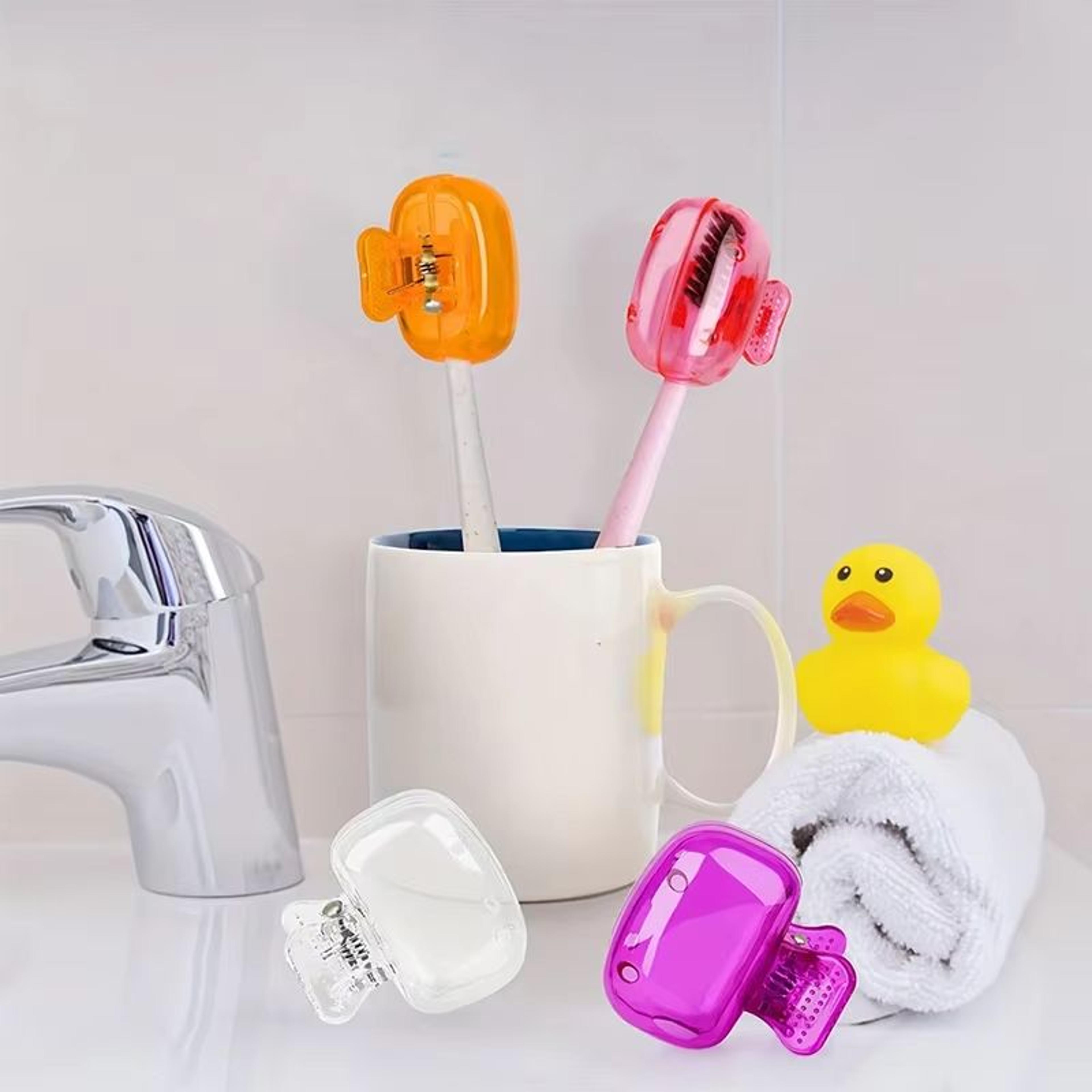 travel toothbrush head covers, protective snap-on clip for hygiene & portability