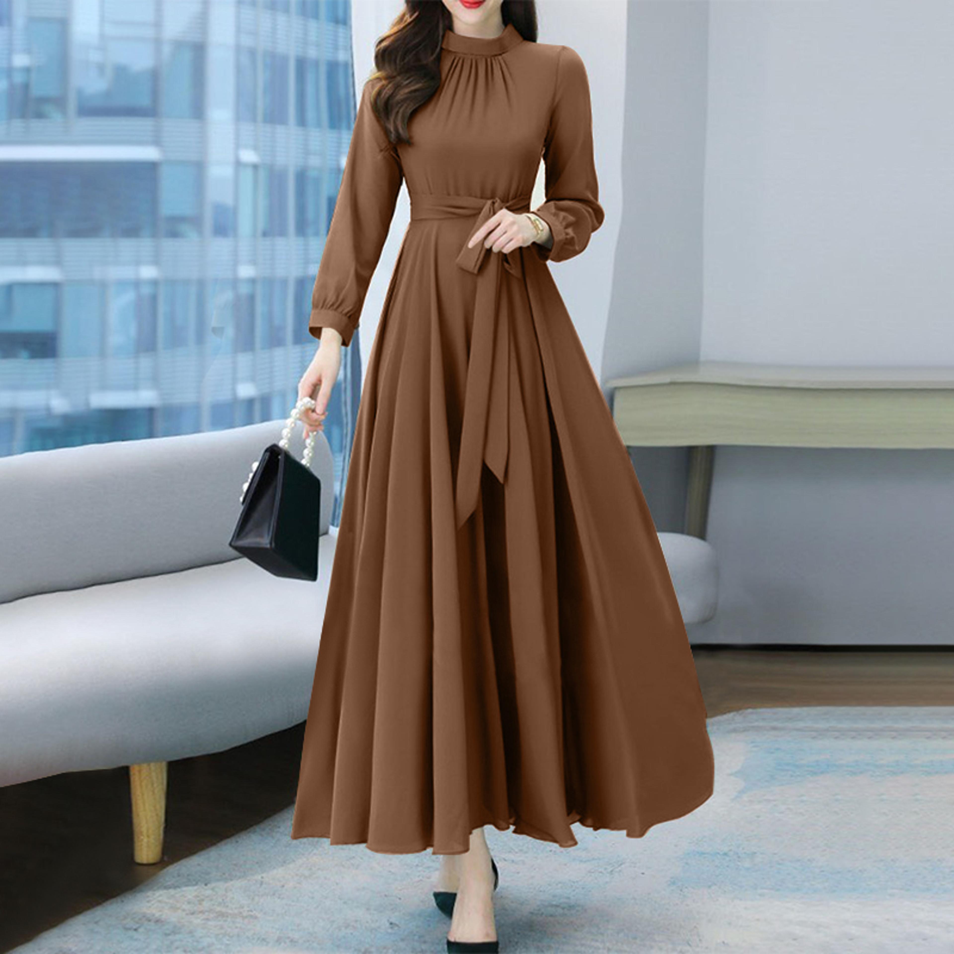 women long sleeve a-line sundress vintage robe, spring long dress autumn solid party holiday maxi dresses