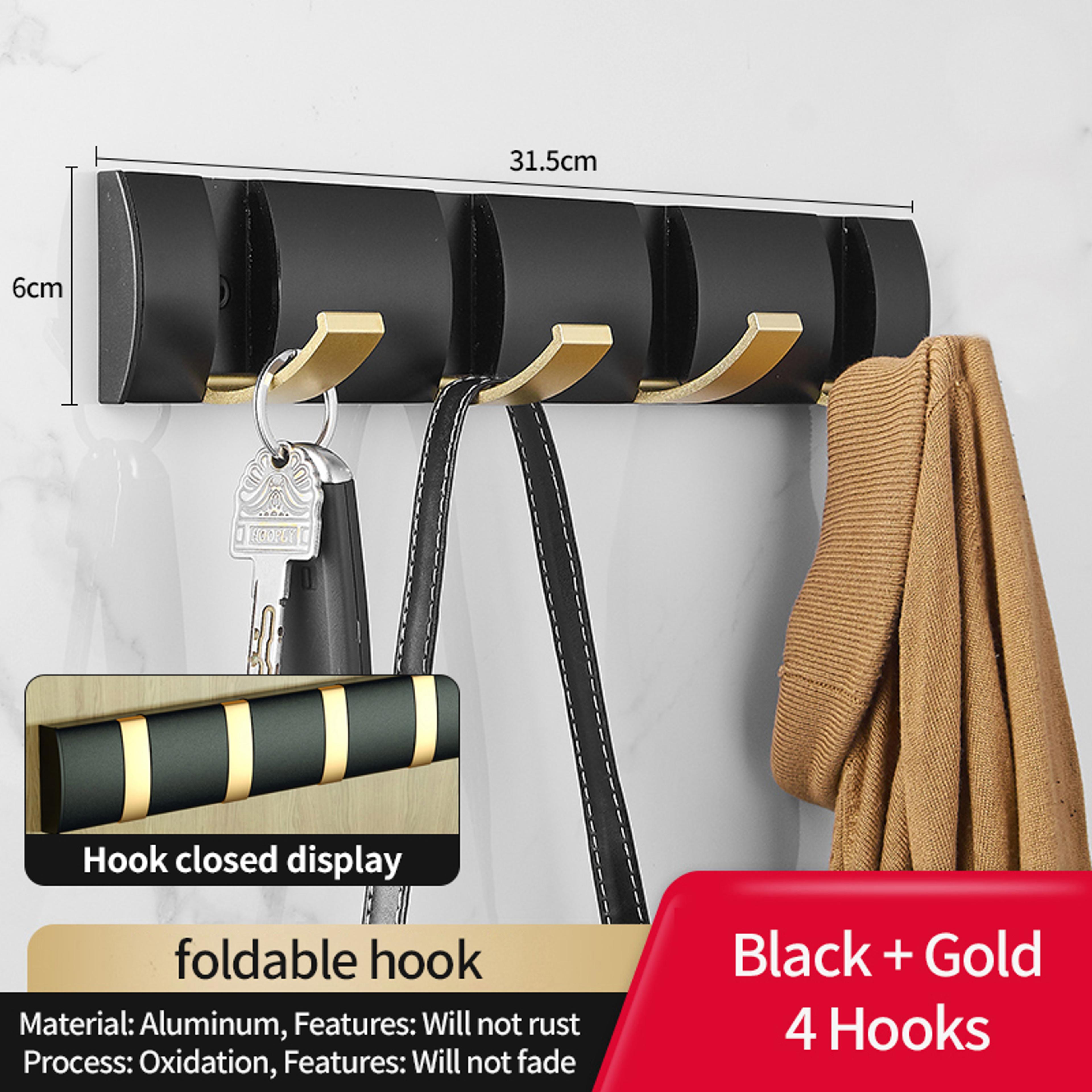 nail free folding door hooks towel hanger, punch wall rack hook coat clothes holder for bathroom kitchen use