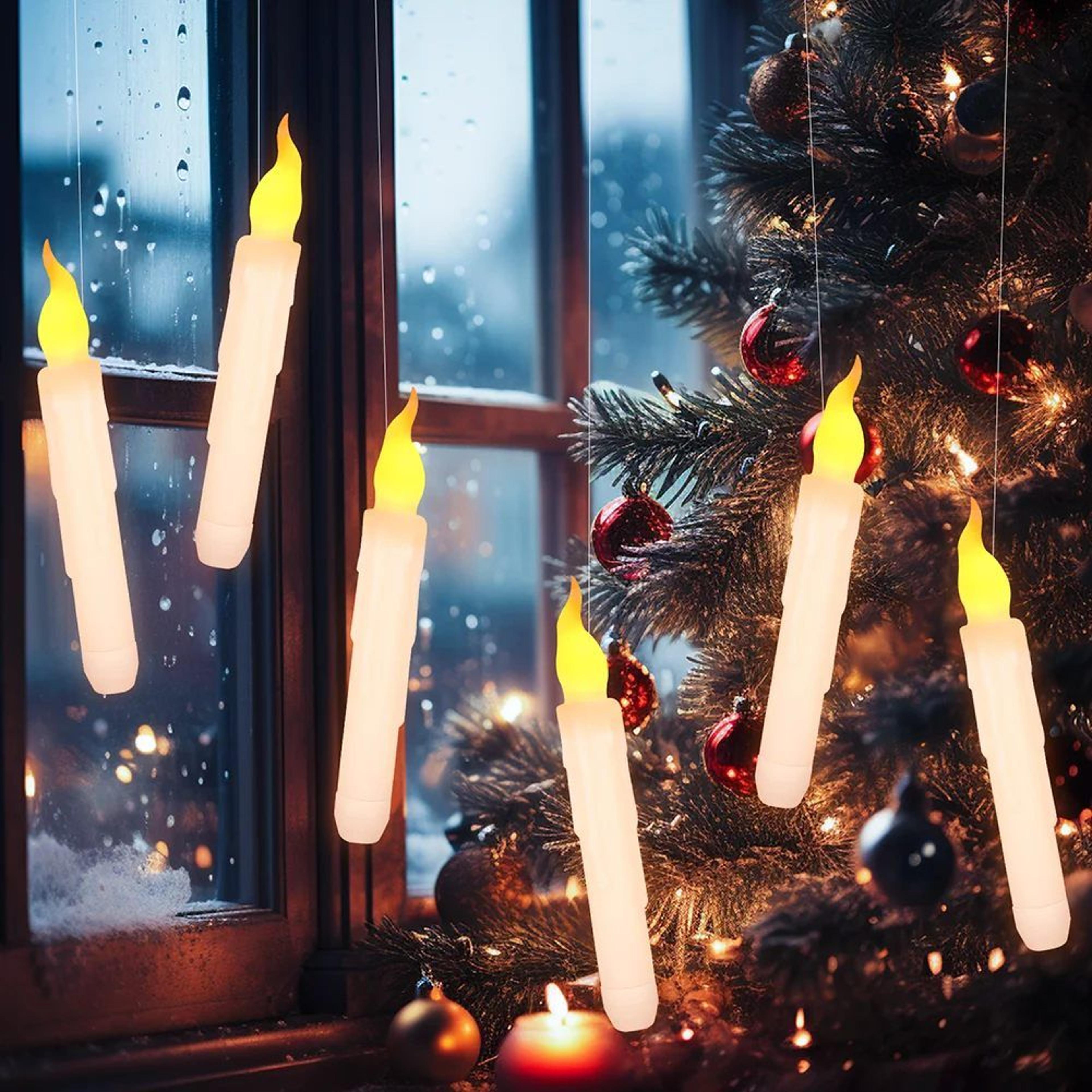 floating led taper candles with magic wand, flickering warm light flameless candles for halloween & christmas parties