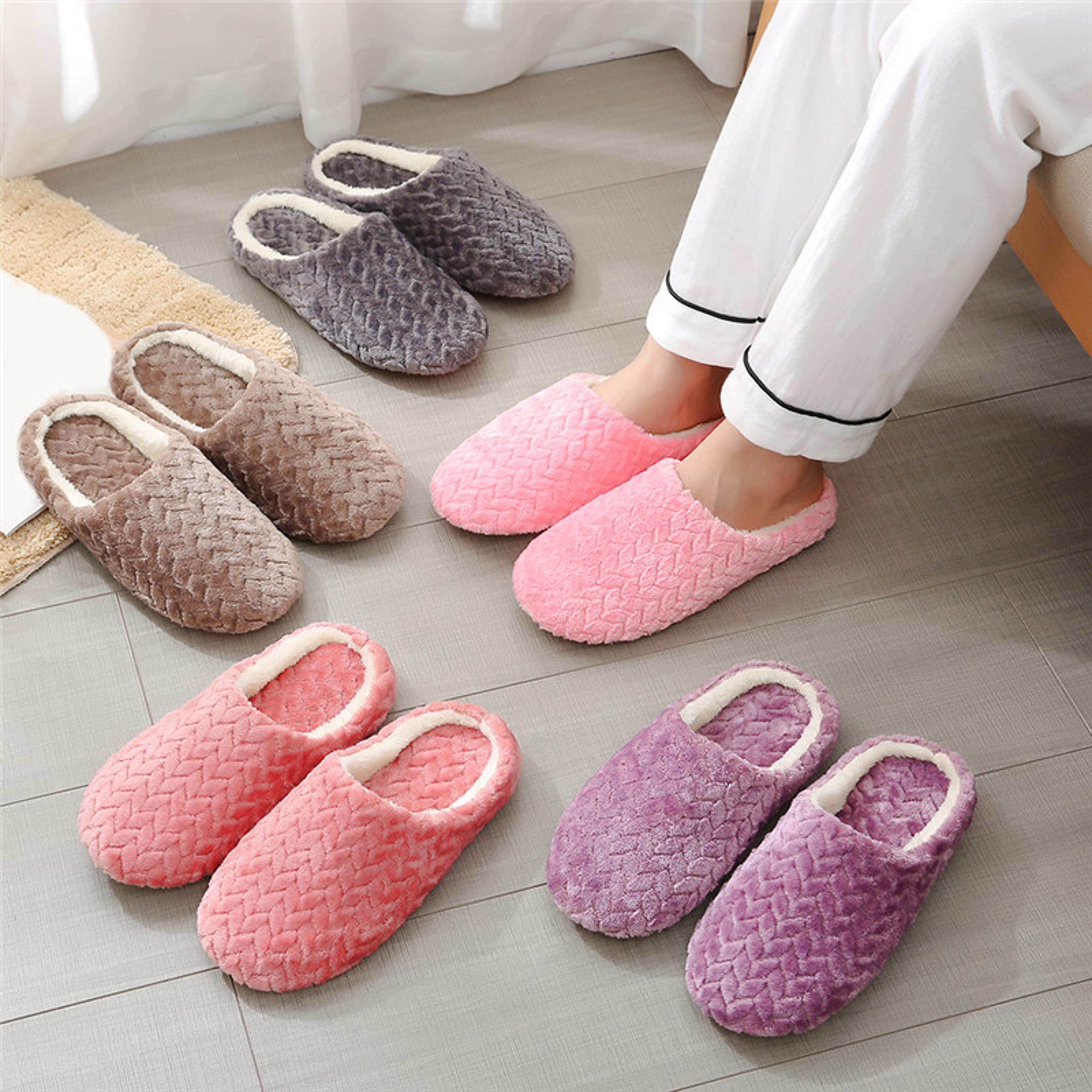 cozy winter house slippers, non-slip memory foam cat design for women, men & kids