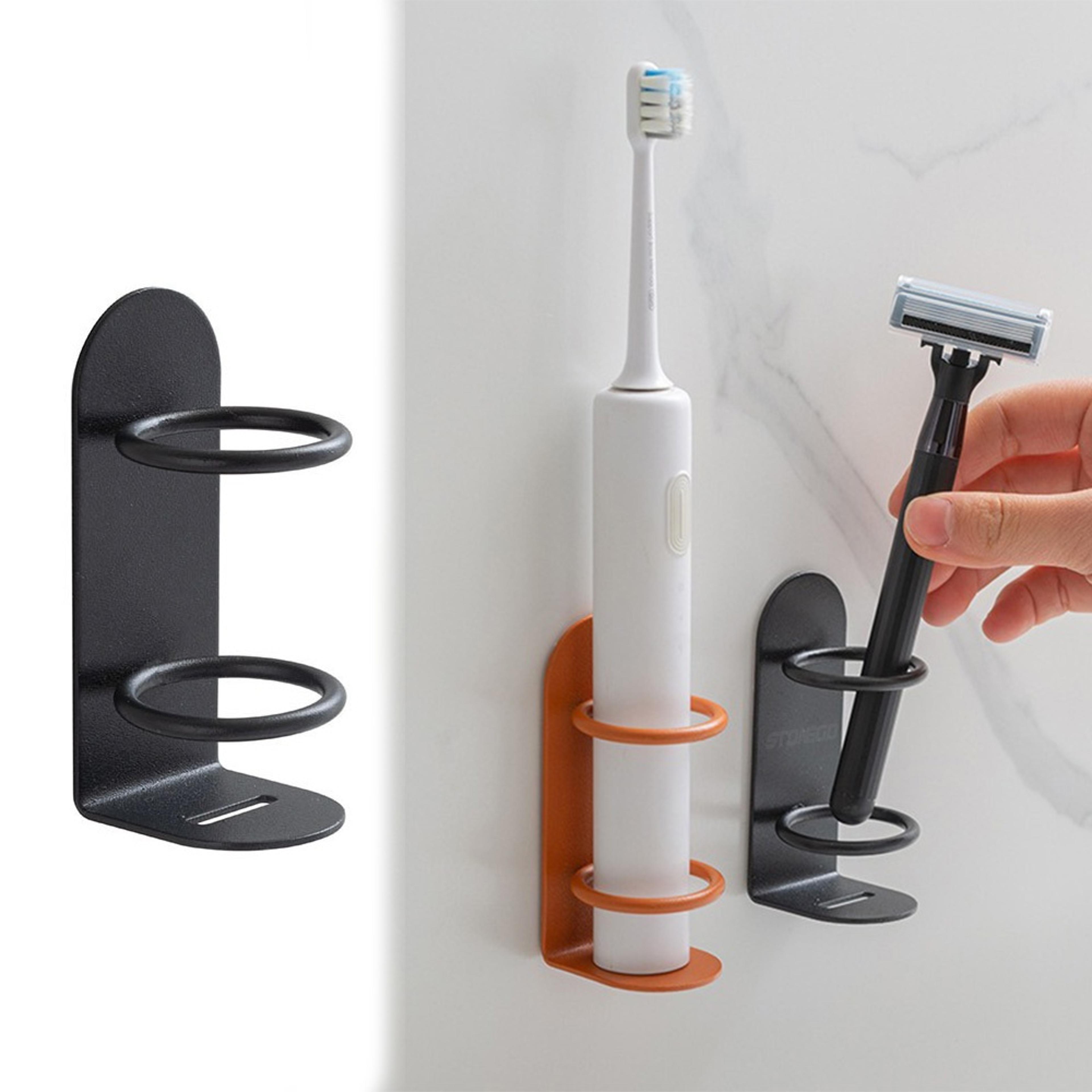 wall-mounted electric toothbrush & razor holder, punch-free bathroom organizer with storage shelf
