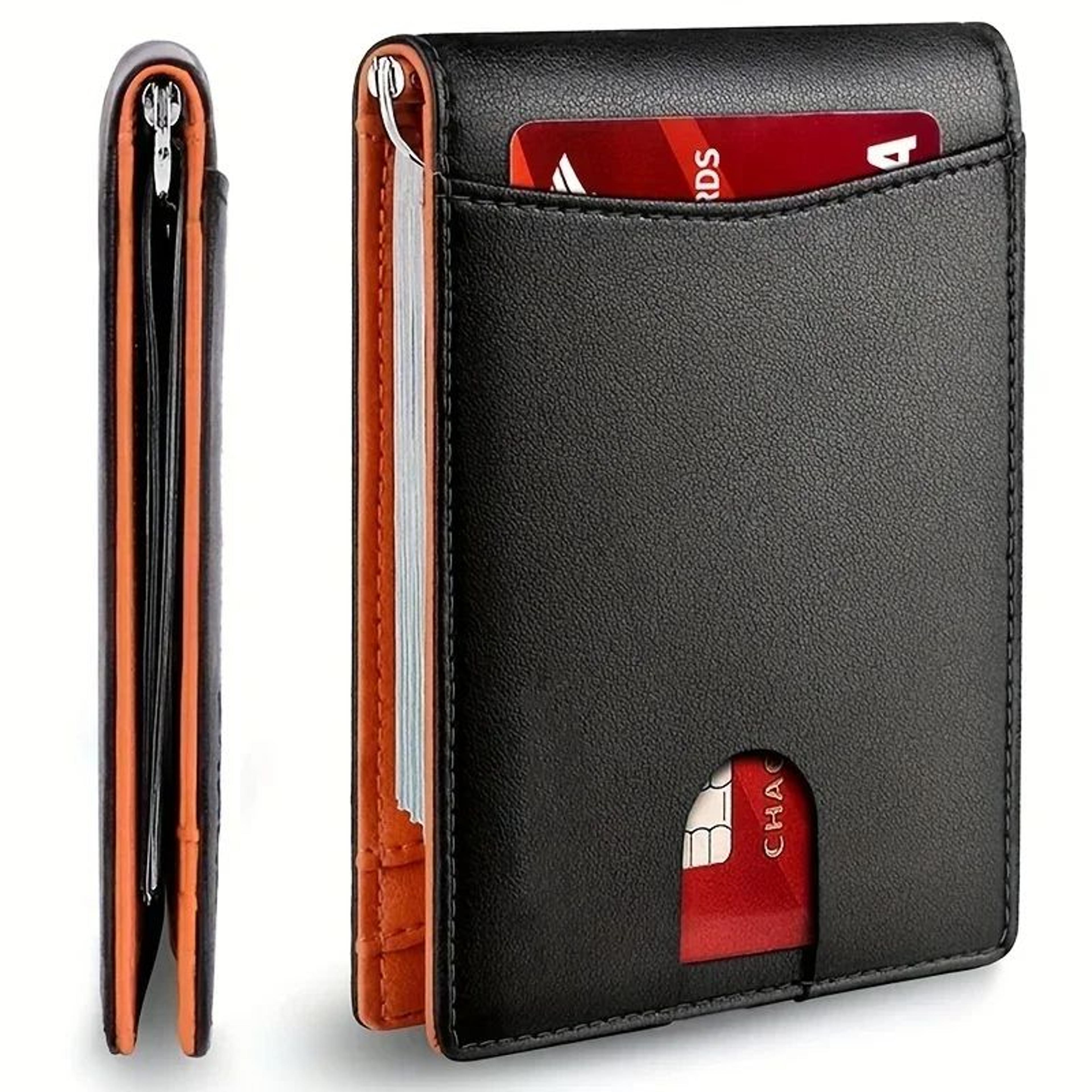 synthetic leather slim smart wallet for men, rfid blocking credit card holder with money clip, thin minimalist wallet