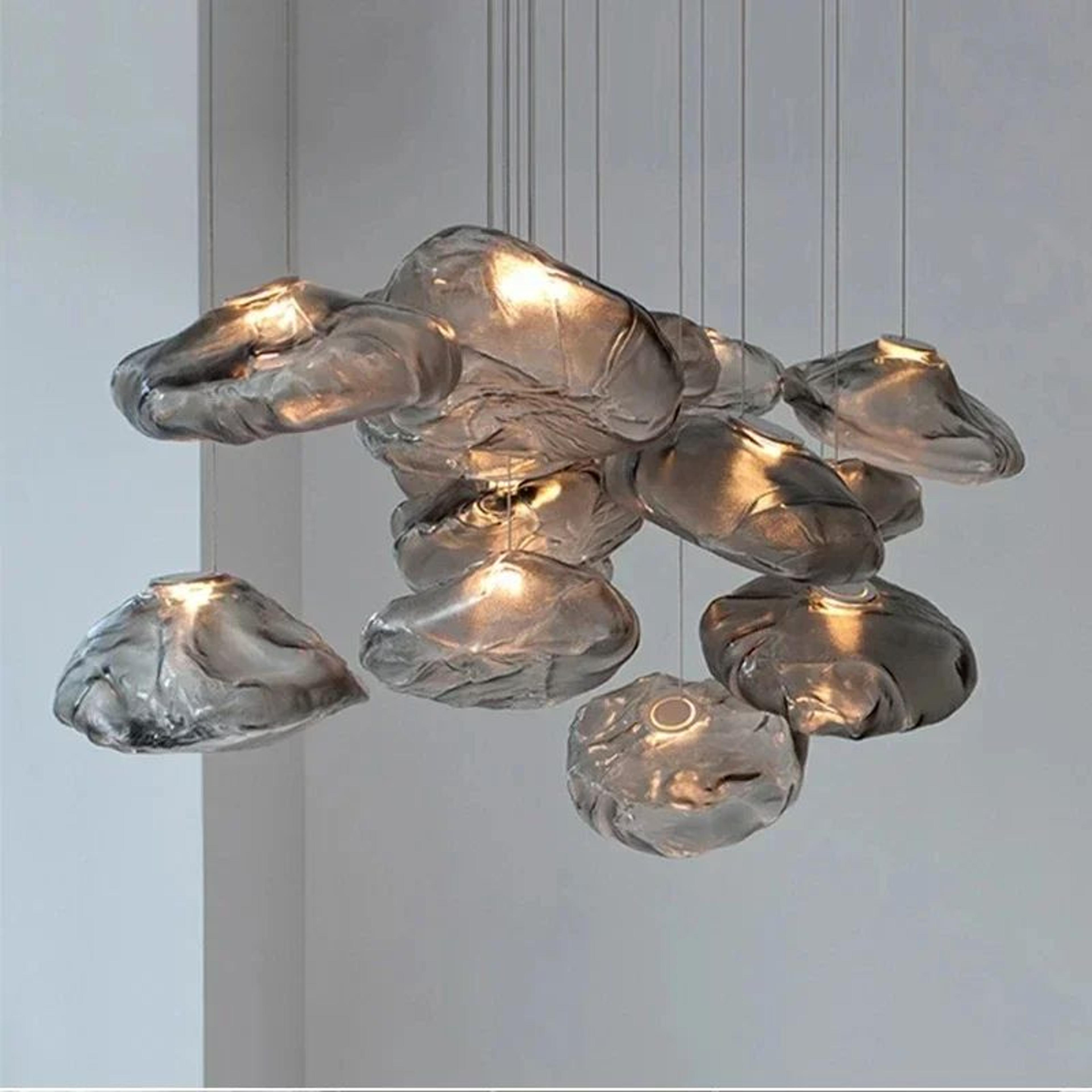 modern cloud design smoky grey glass pendant light, handcrafted blown glass hanging lamp for living room, dining room