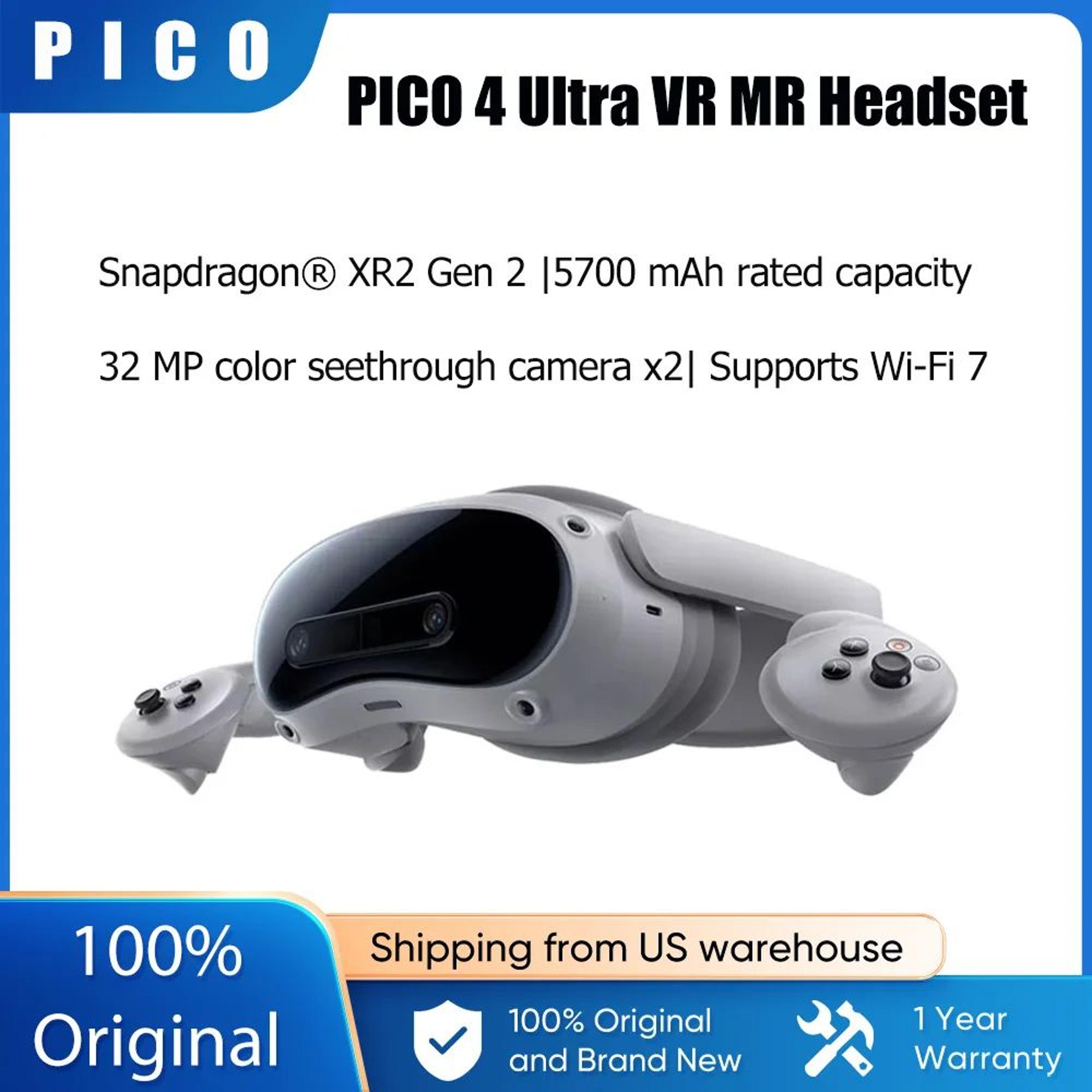 pico 4 ultra vr mr headset wireless virtual reality glasses with 4k display, snapdragon xr2 gen 2, 90hz refresh rate