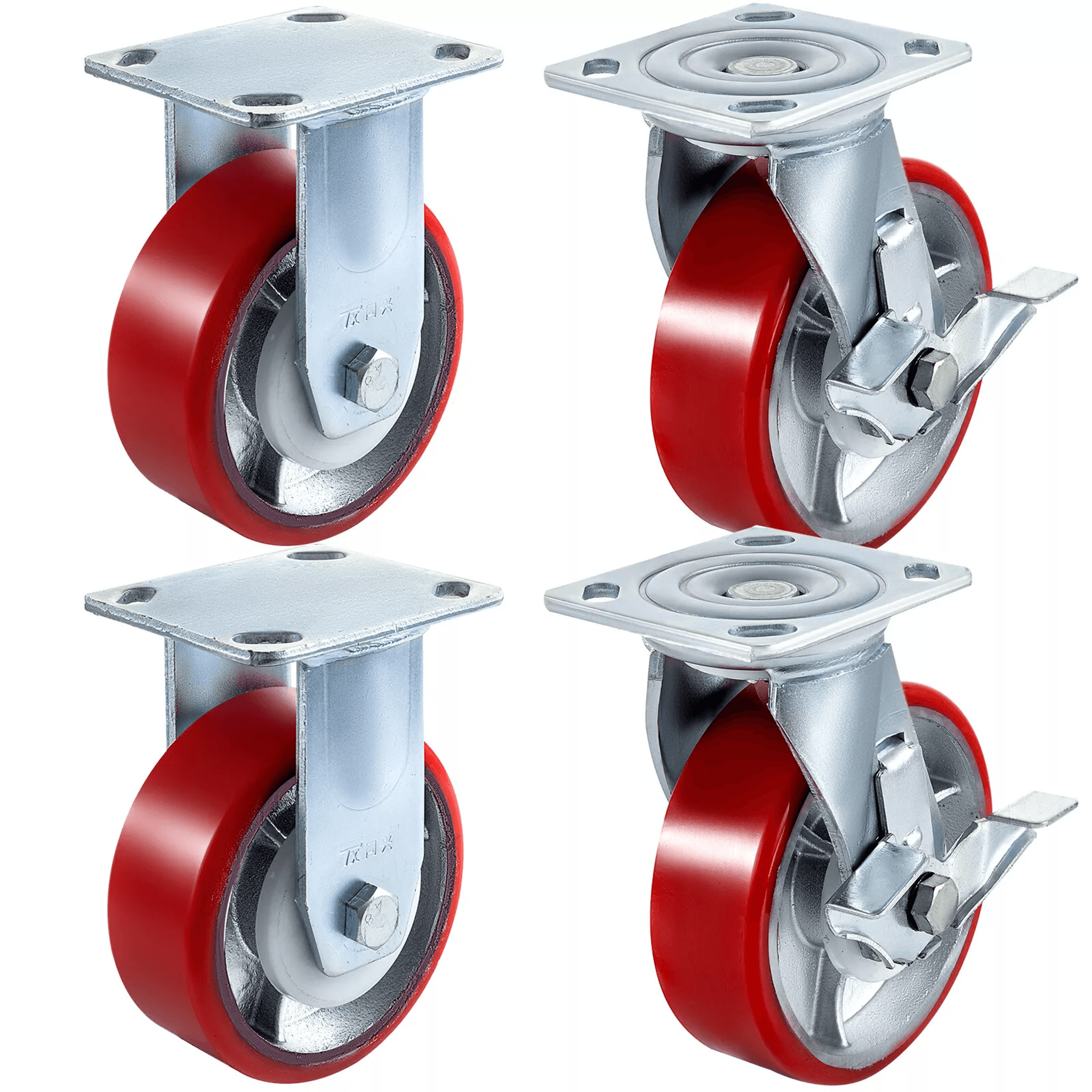 swivel caster polyurethane, on steel wheel brake – includes rigid & swivel heavy duty casters