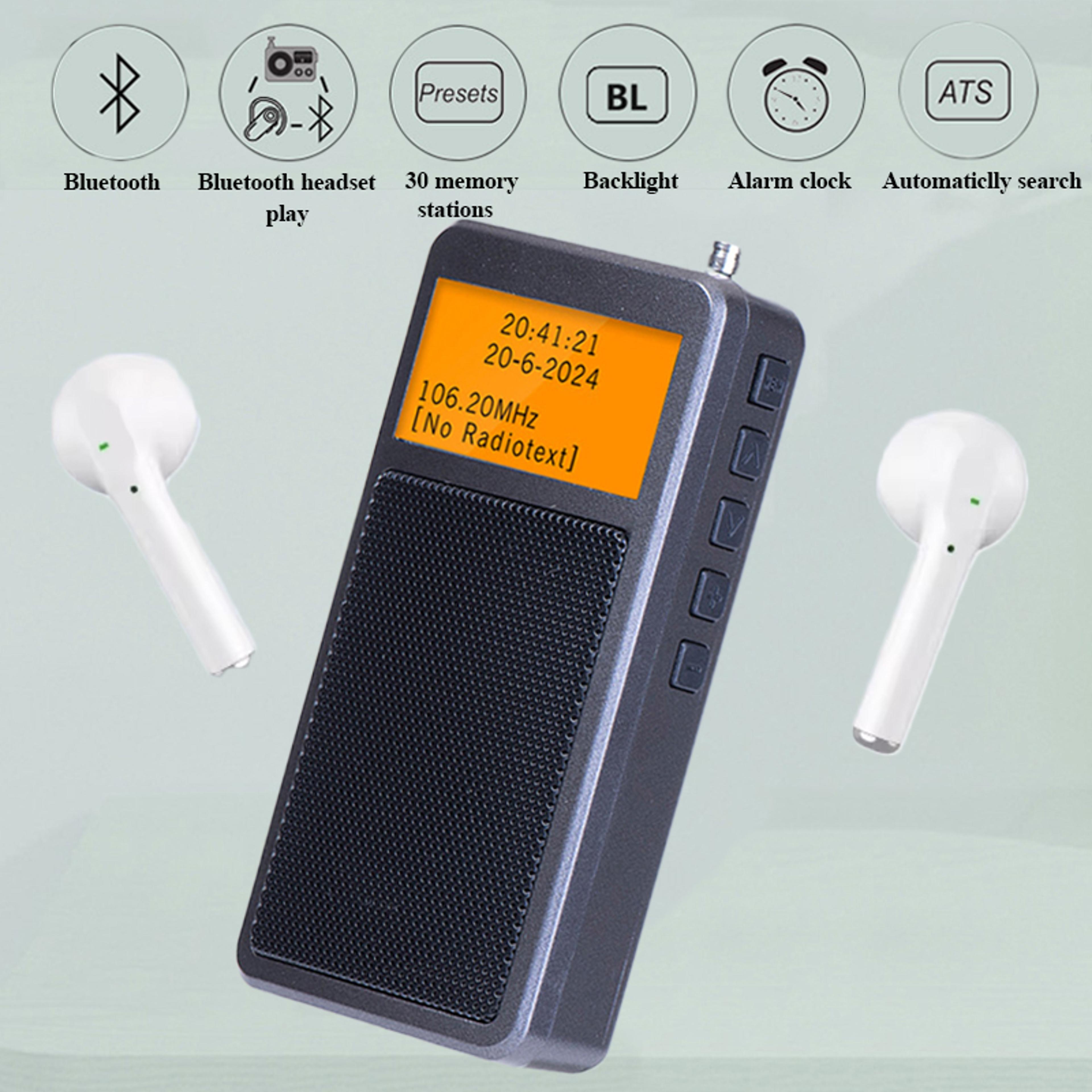 wireless mini bluetooth radio fm stereo pocket speaker with dsp, rechargeable alarm clock radio with backlit display