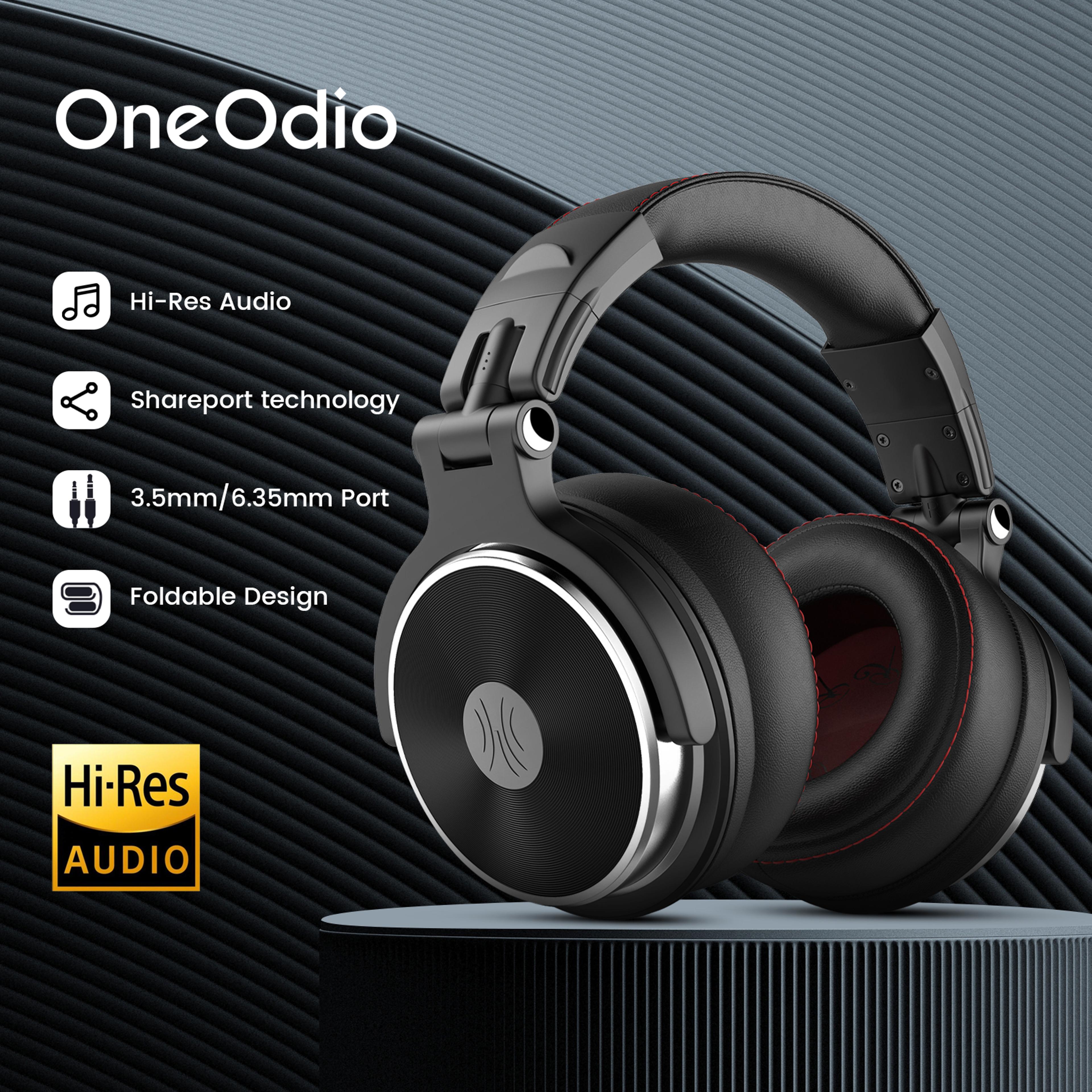 dj headphones wired studio pro headset with mic hifi monitor sound, dual cable music headphones for phone, laptop
