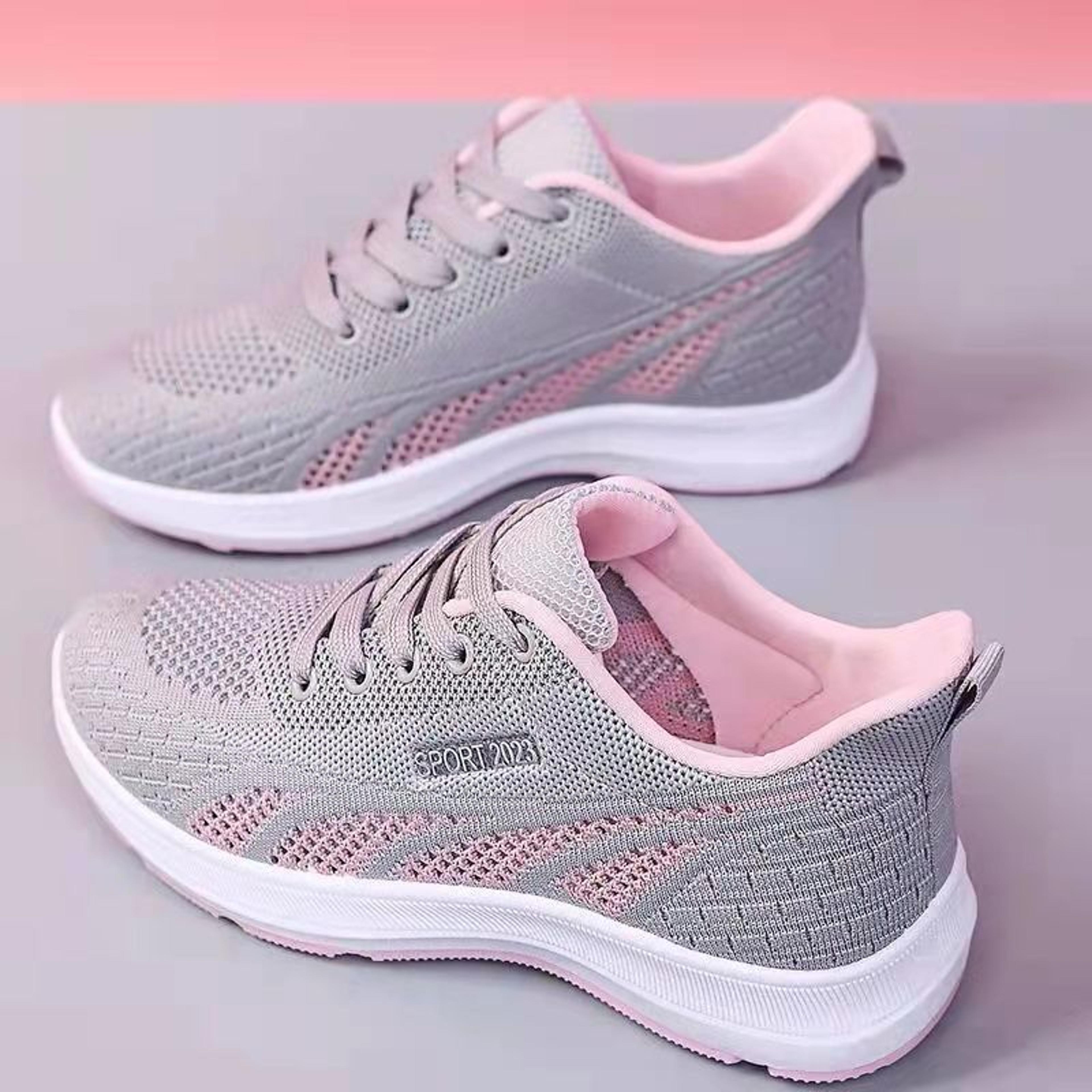 breathable running shoes for women, summer mesh sneakers with air cushion, lightweight outdoor sports trainers lace-up