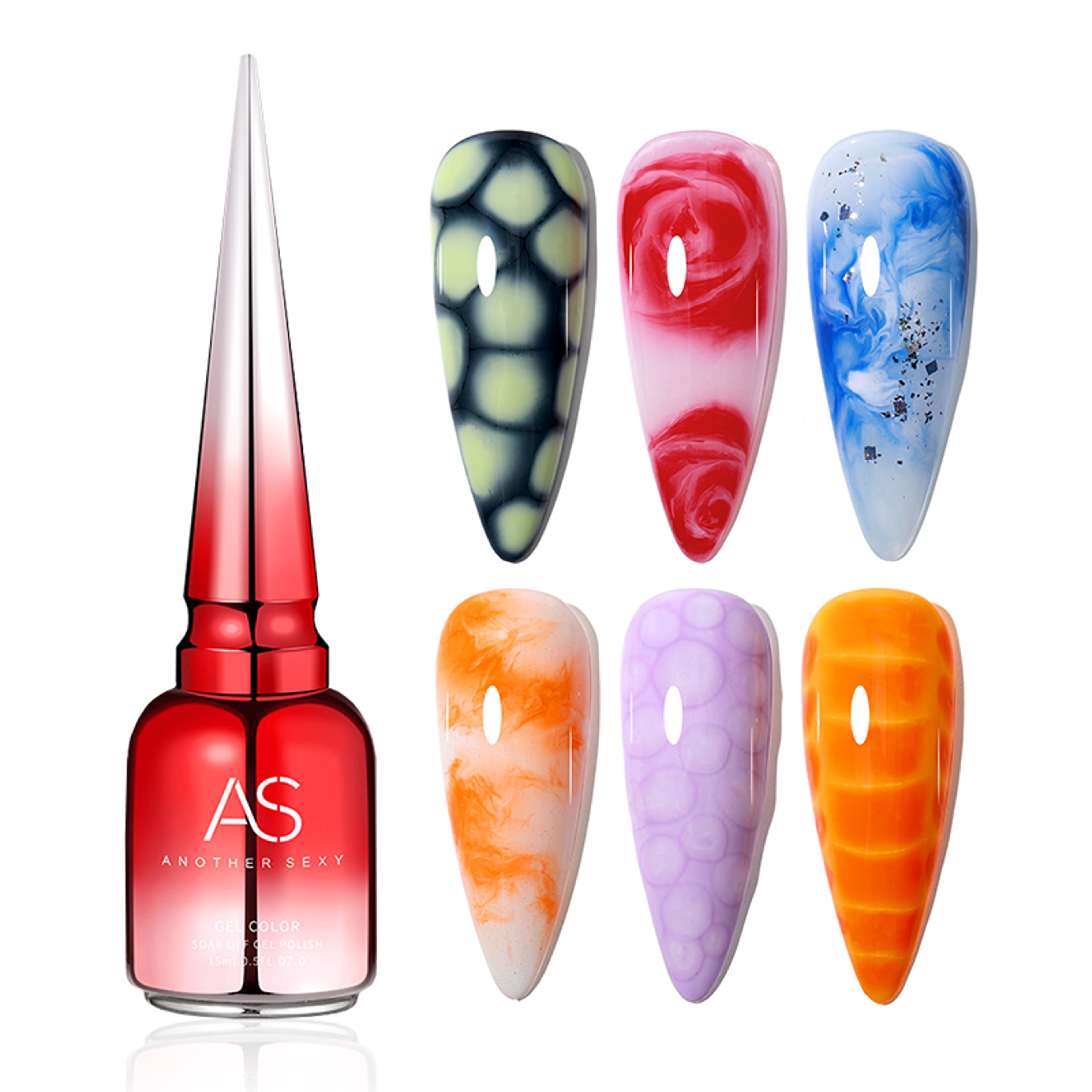 clear blooming gel polish, led soak off nail varnish for marble design, spreading effect gel, top base coat for nail art