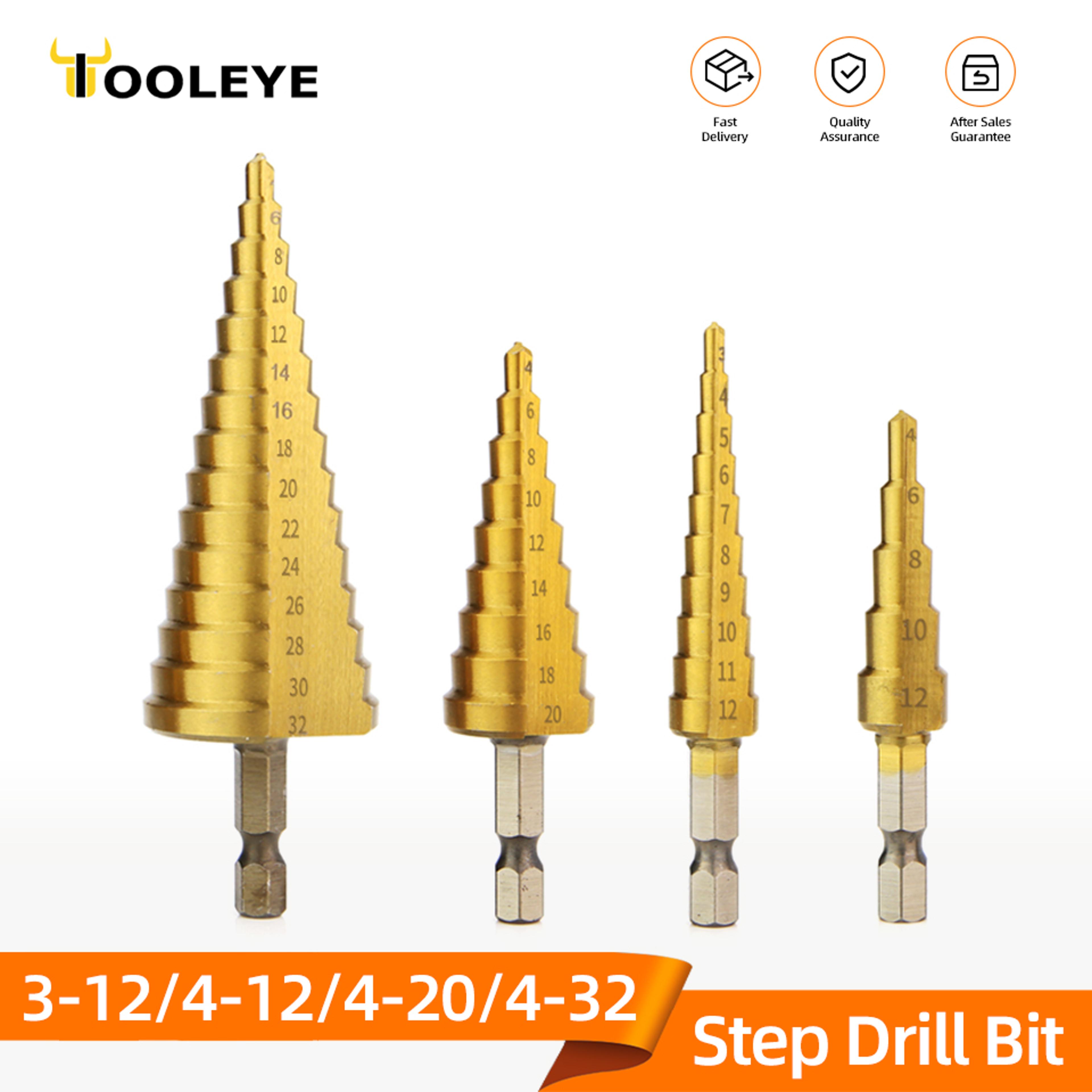 titanium hss step drill bit set for metal wood plastic, conical stepped power tool bits kit
