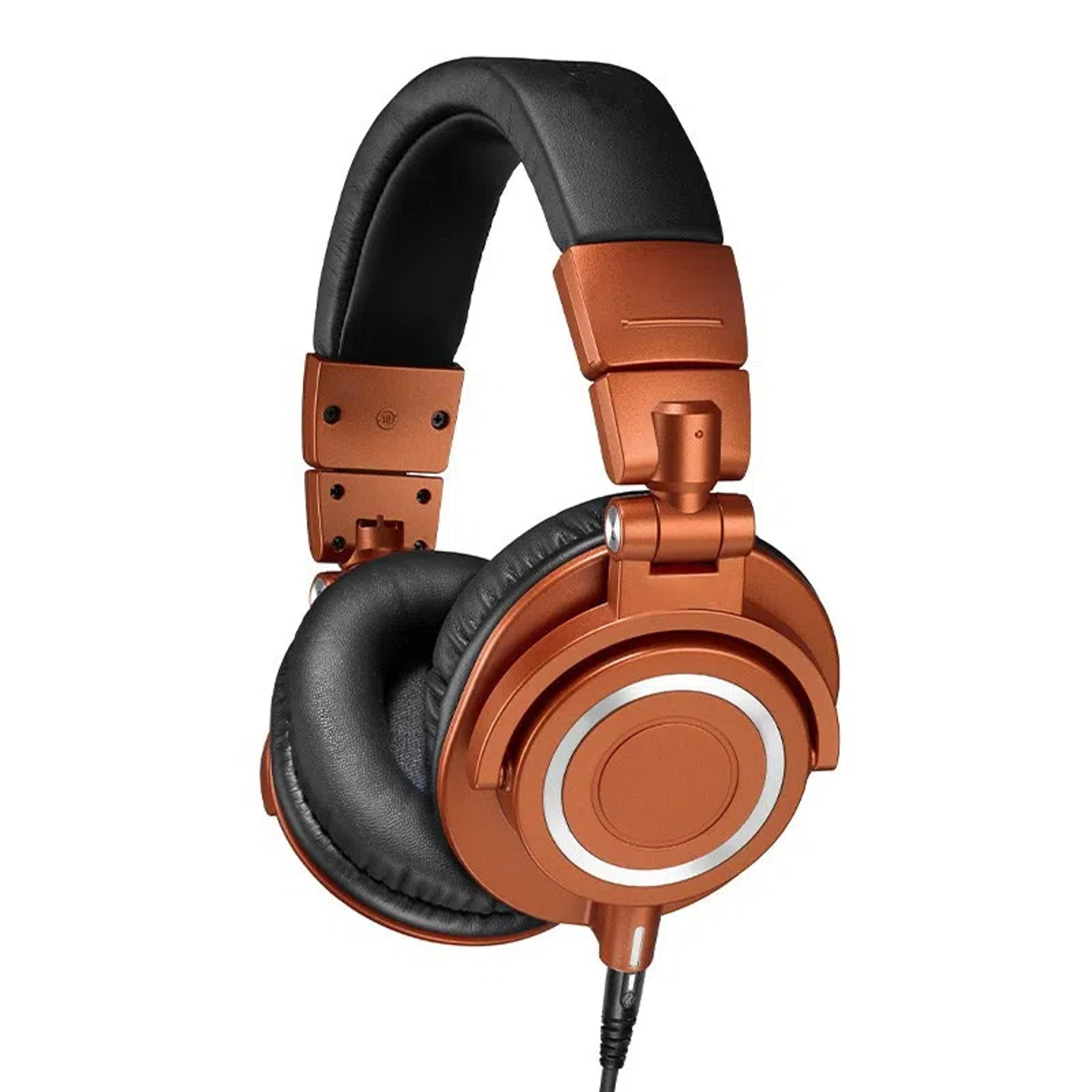professional m50x hifi audio headphones, fully enclosed foldable earphones, orange gaming music headset