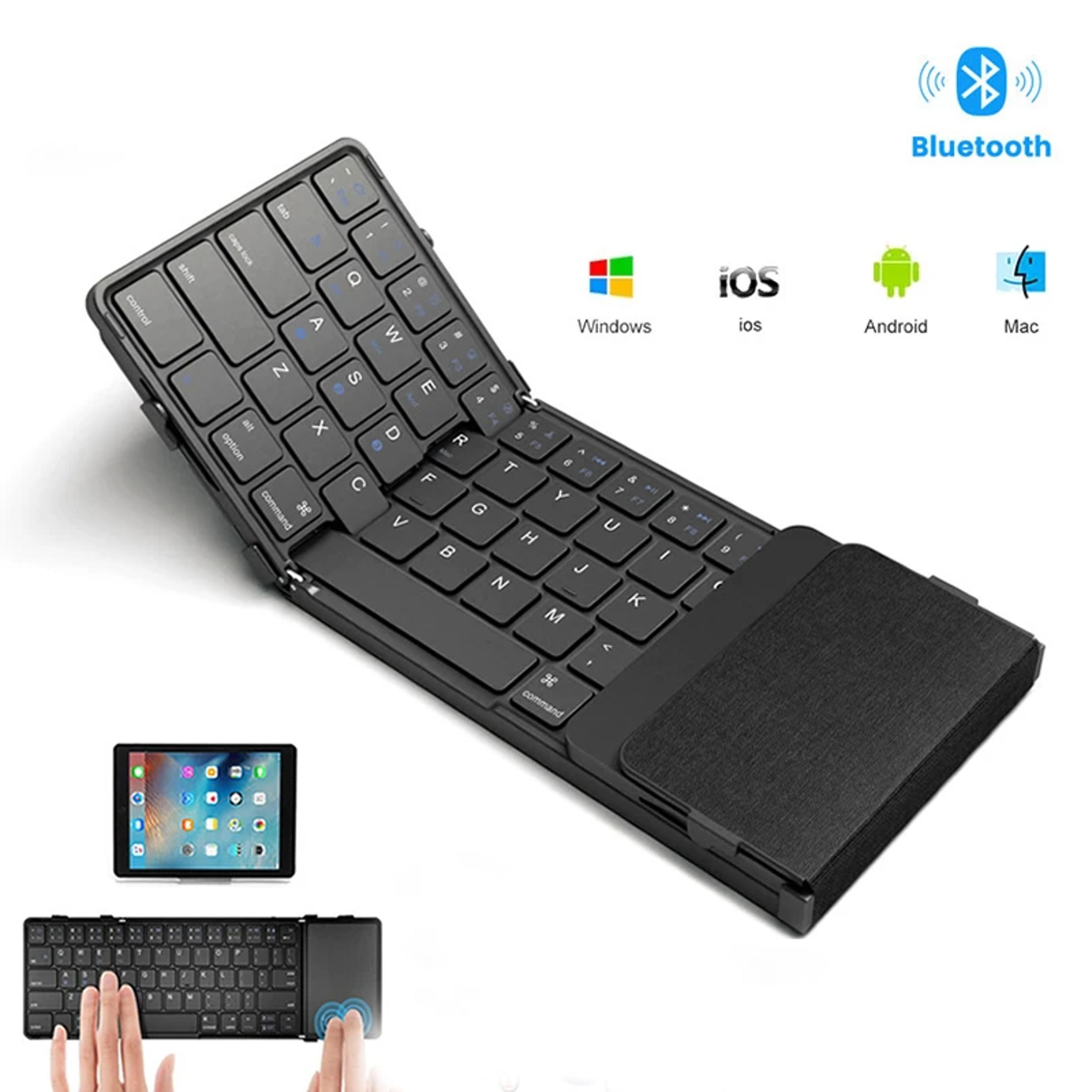 rechargeable foldable wireless bluetooth keyboard for pc, mac, android, ios, portable folding keyboard for travel