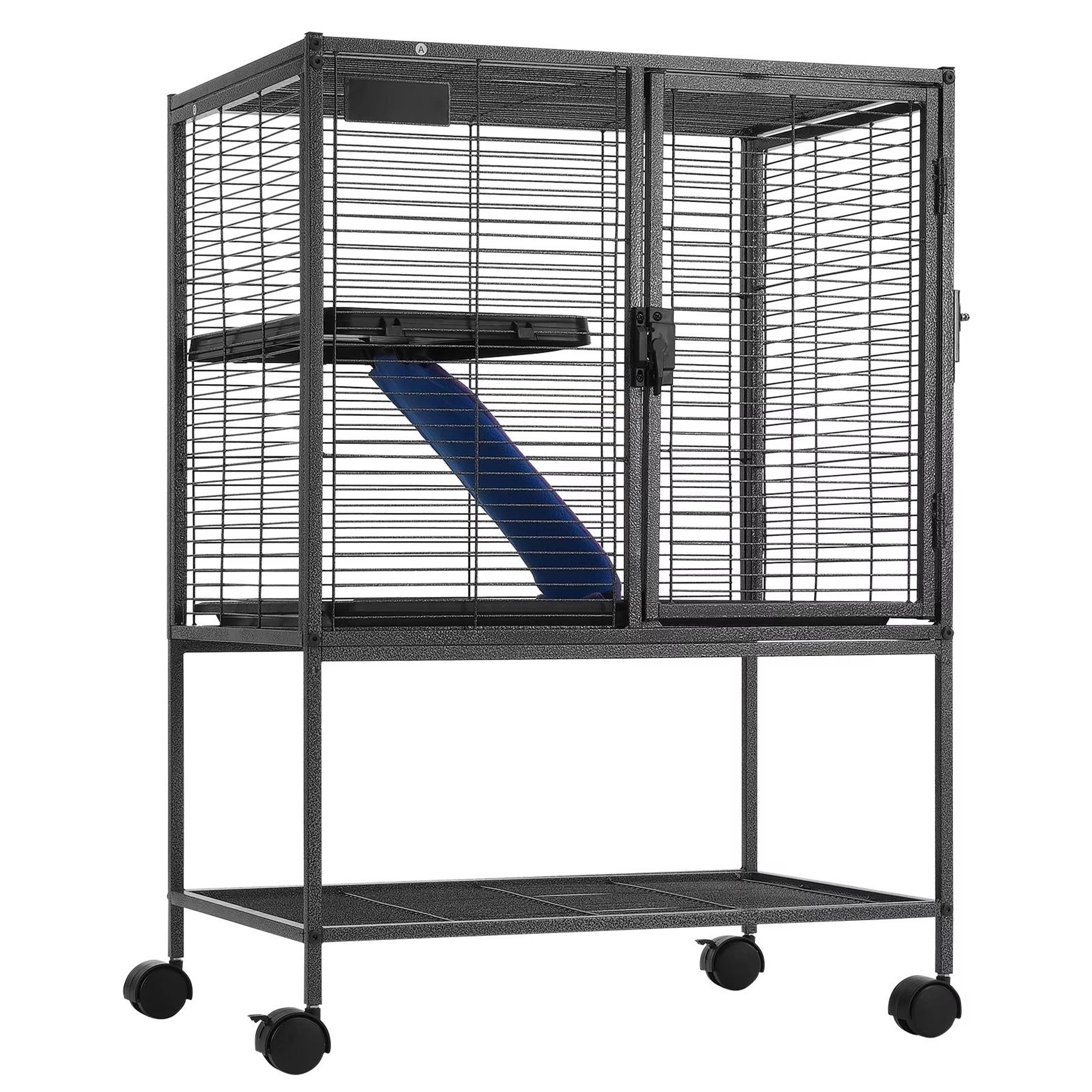 metal ferret cage with wheels, large small animal cage for hamster, rat, guinea pig, chinchilla & pet critters