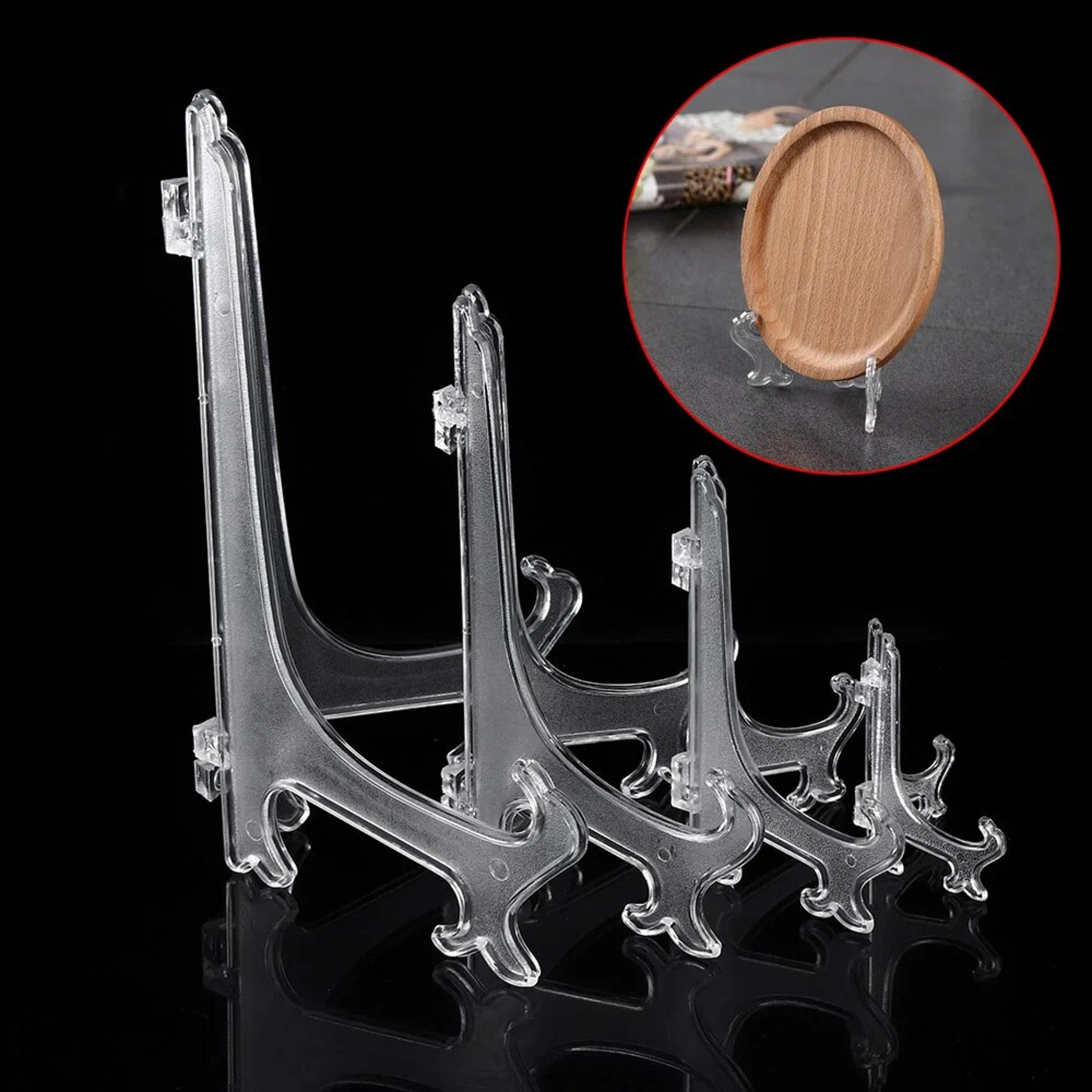 fashion clear plastic plate display stand: easel holder for photo frames - 3/5/7/9inch size options