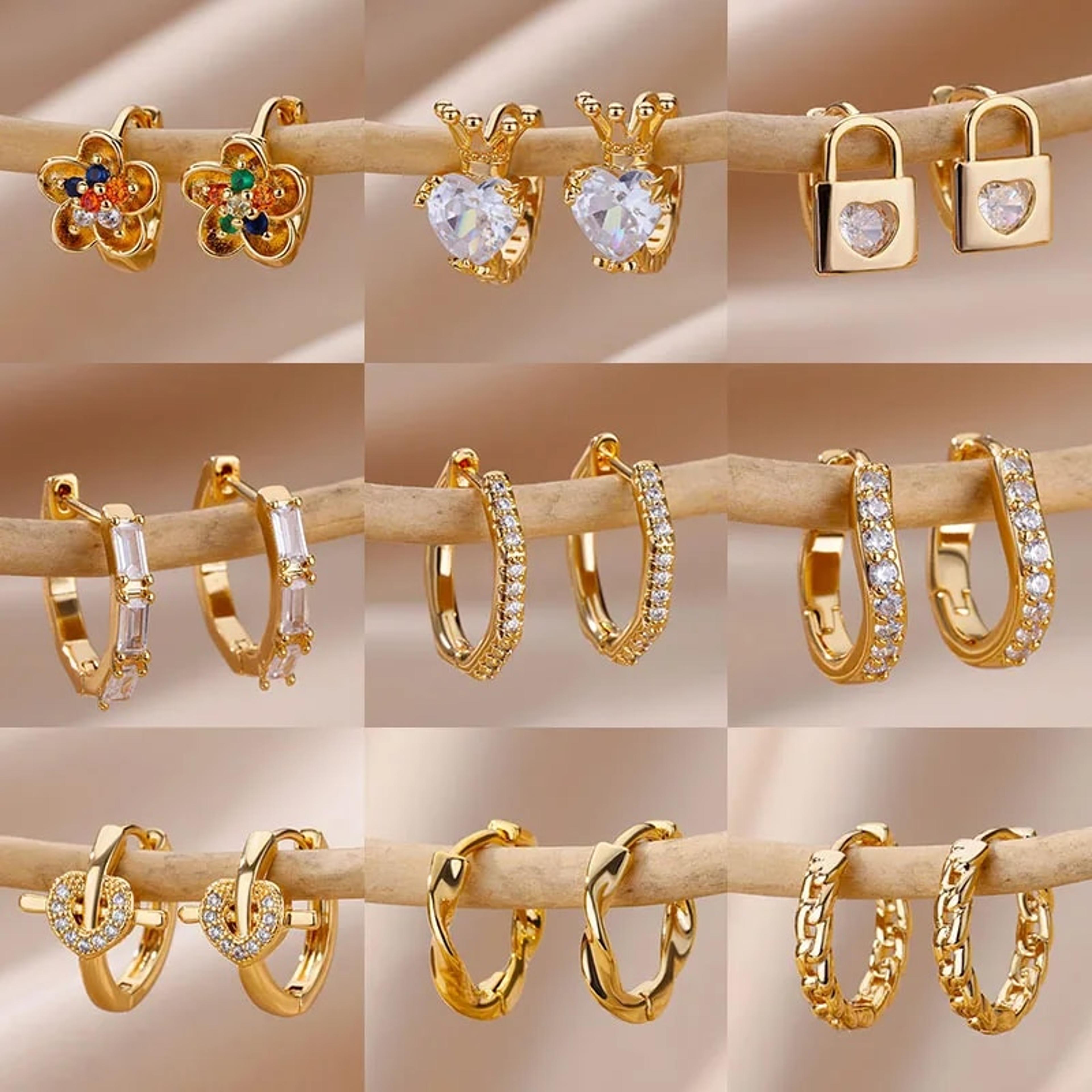 2024 trending luxury stainless steel zircon hoop earrings for women: geometric polygon design, ideal wedding gift