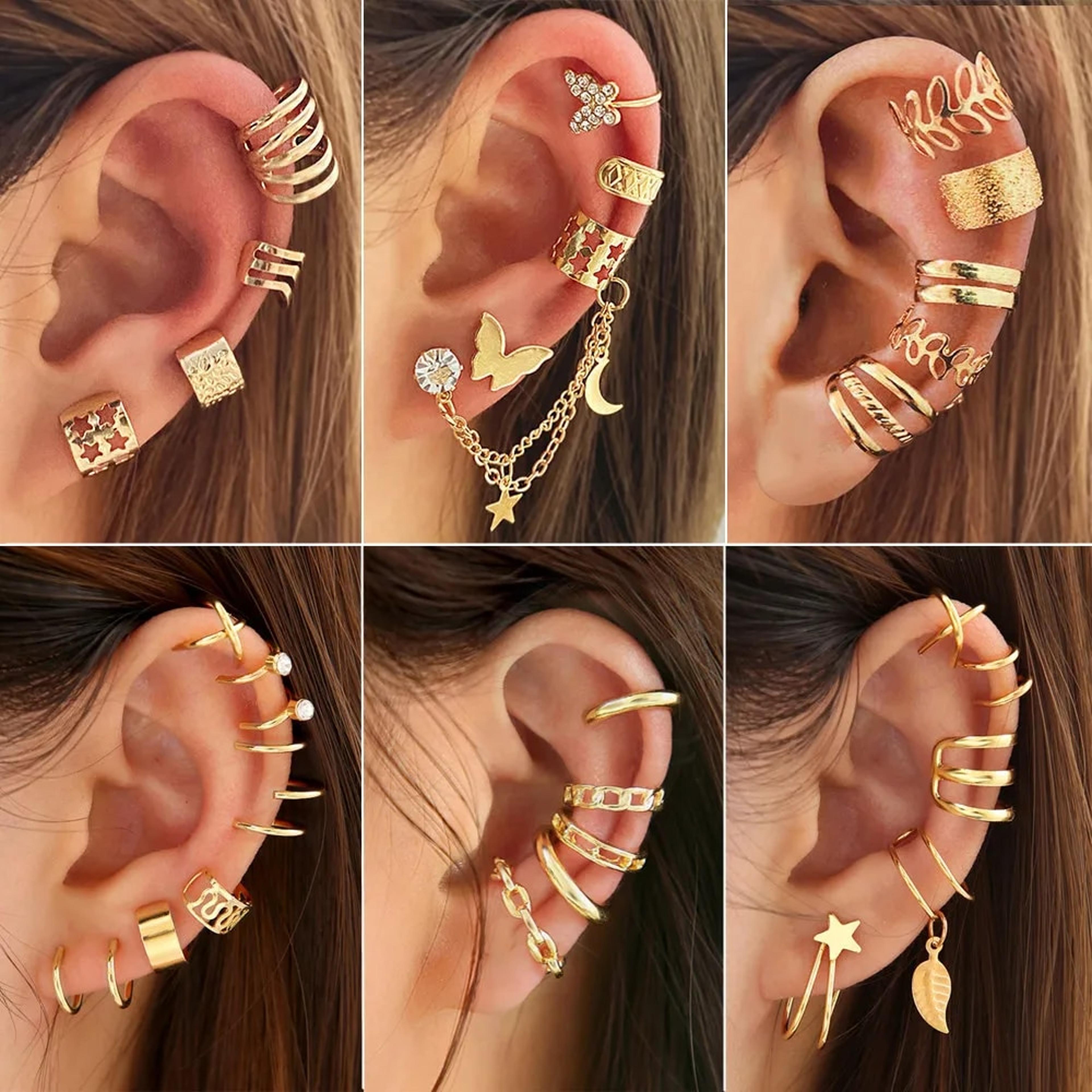 gold silver leaves clip earrings: creative c butterfly non-piercing ear cuff set - trendy women's jewelry