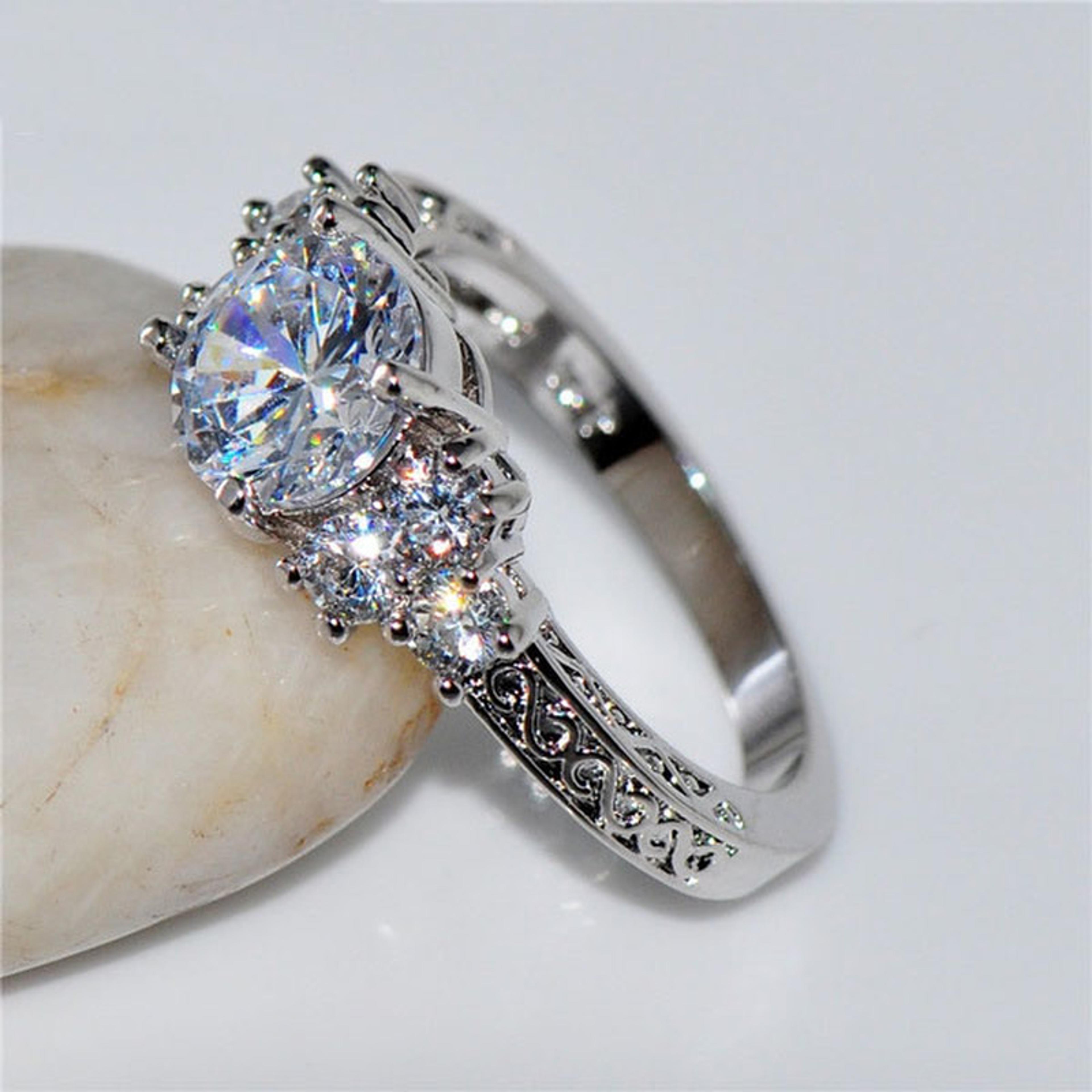 silver engagement rings with white zircon stones for women - elegant bridal & anniversary jewelry