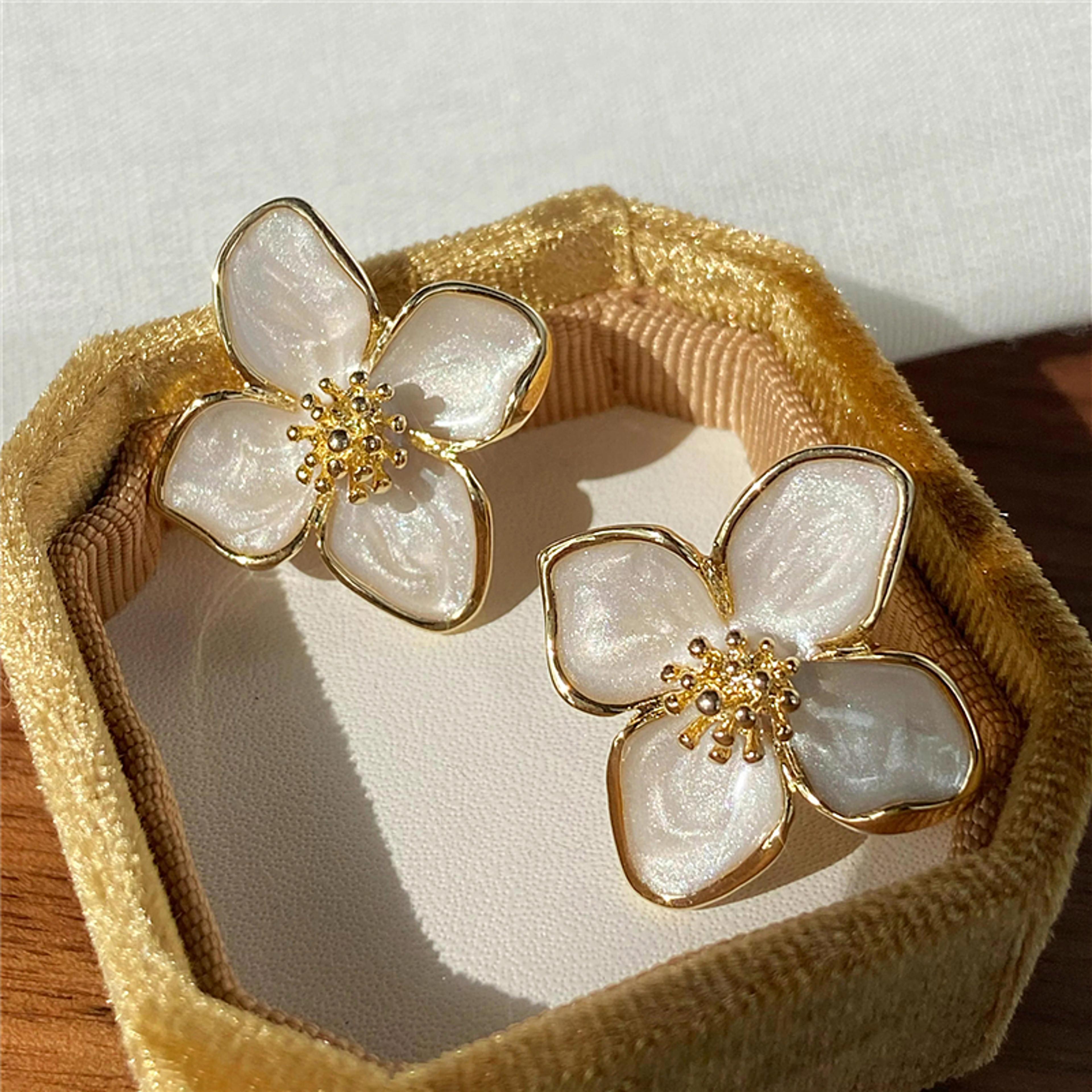 elegant glaze flower stud earrings for women – hibiscus dropped wedding & romantic jewelry gift