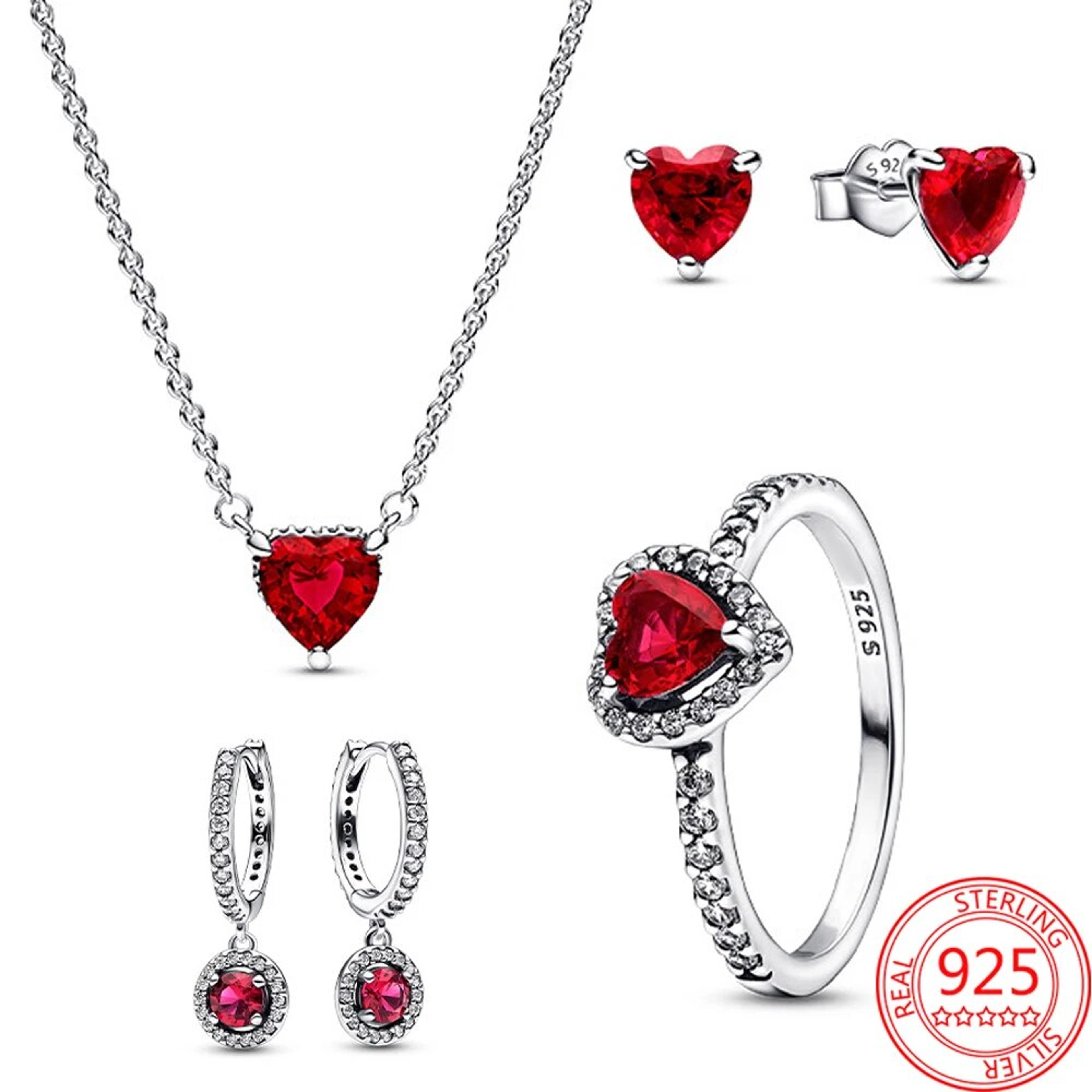 925 sterling silver ruby love jewelry set: romantic ring, necklace & earrings for boutique gift