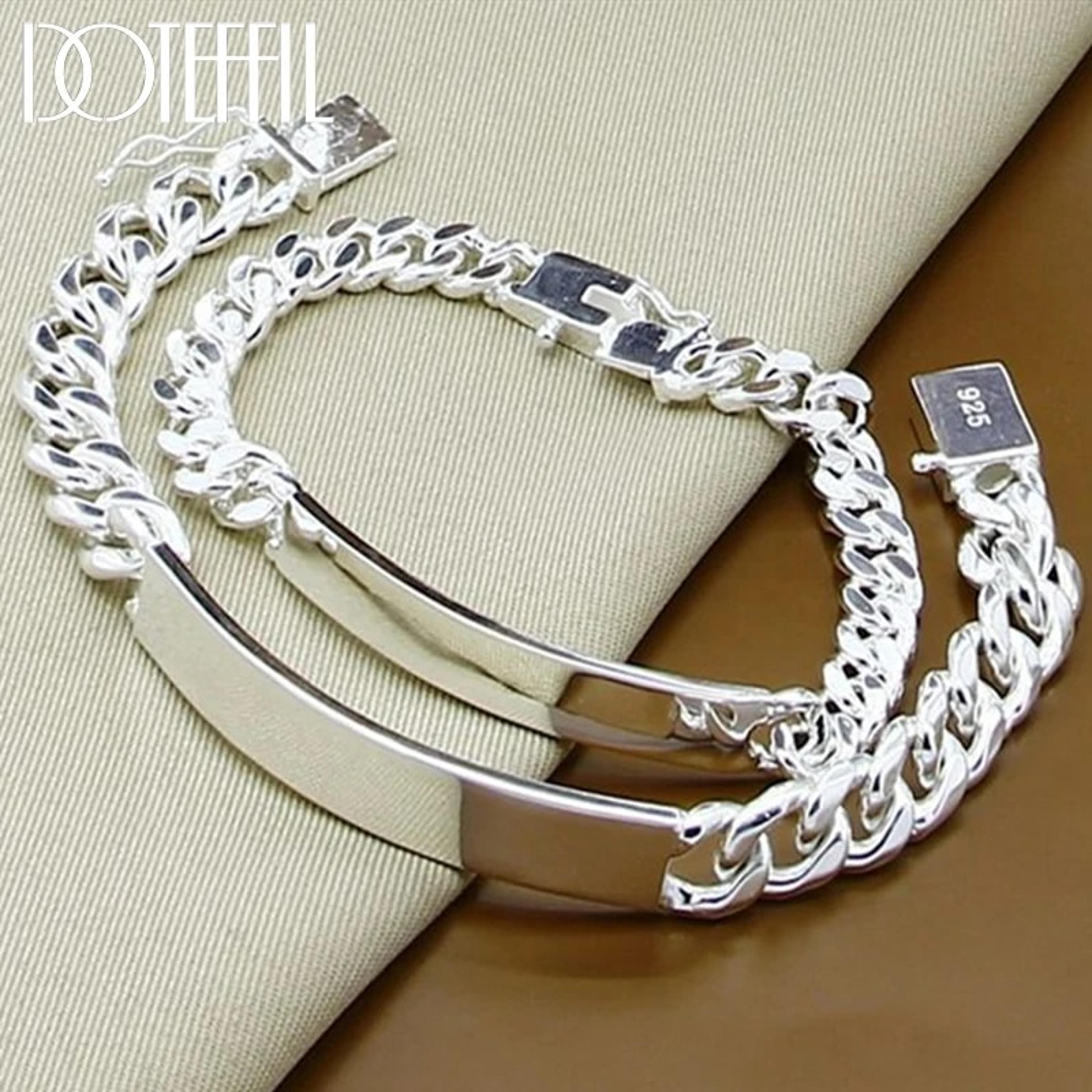 925 sterling silver 10mm smooth sideways chain bracelet set for men & women - perfect for wedding, engagement & party je