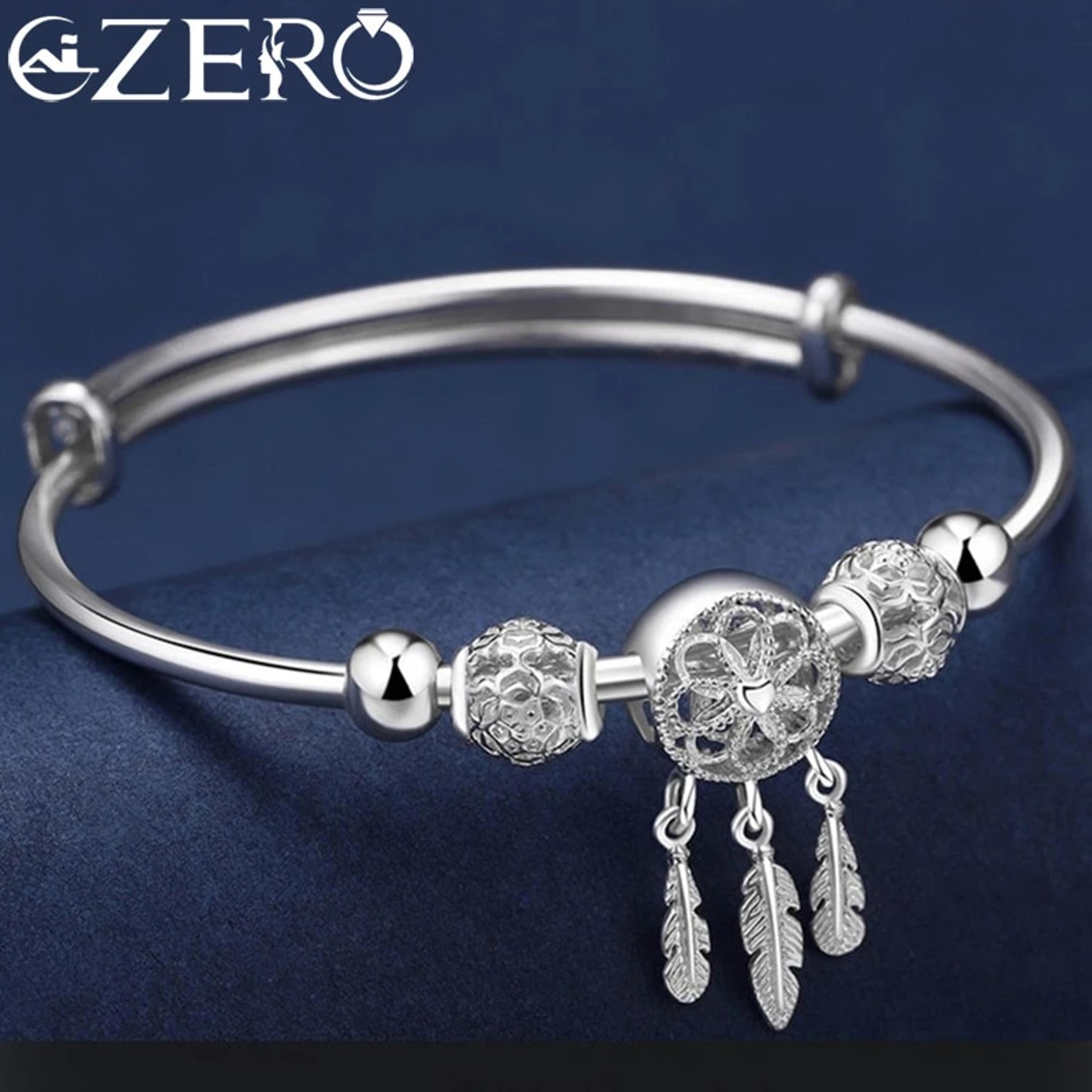 sterling silver dreamcatcher bracelet with tassel and feather for women - fashionable lucky bead bangle for party, weddi