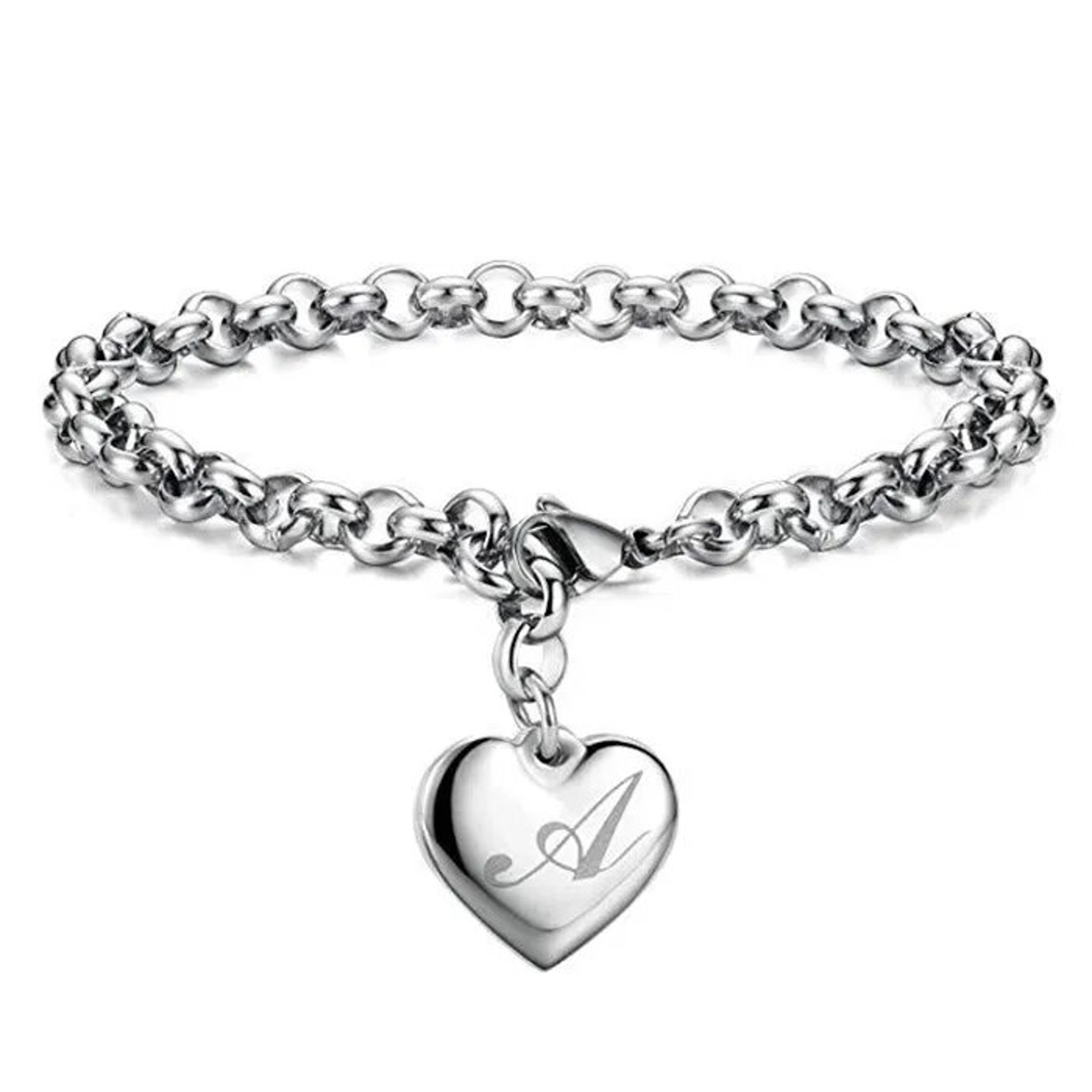 925 sterling silver 26-letter chain bracelet: heart charm for women & men - cute personalized wedding jewelry gift