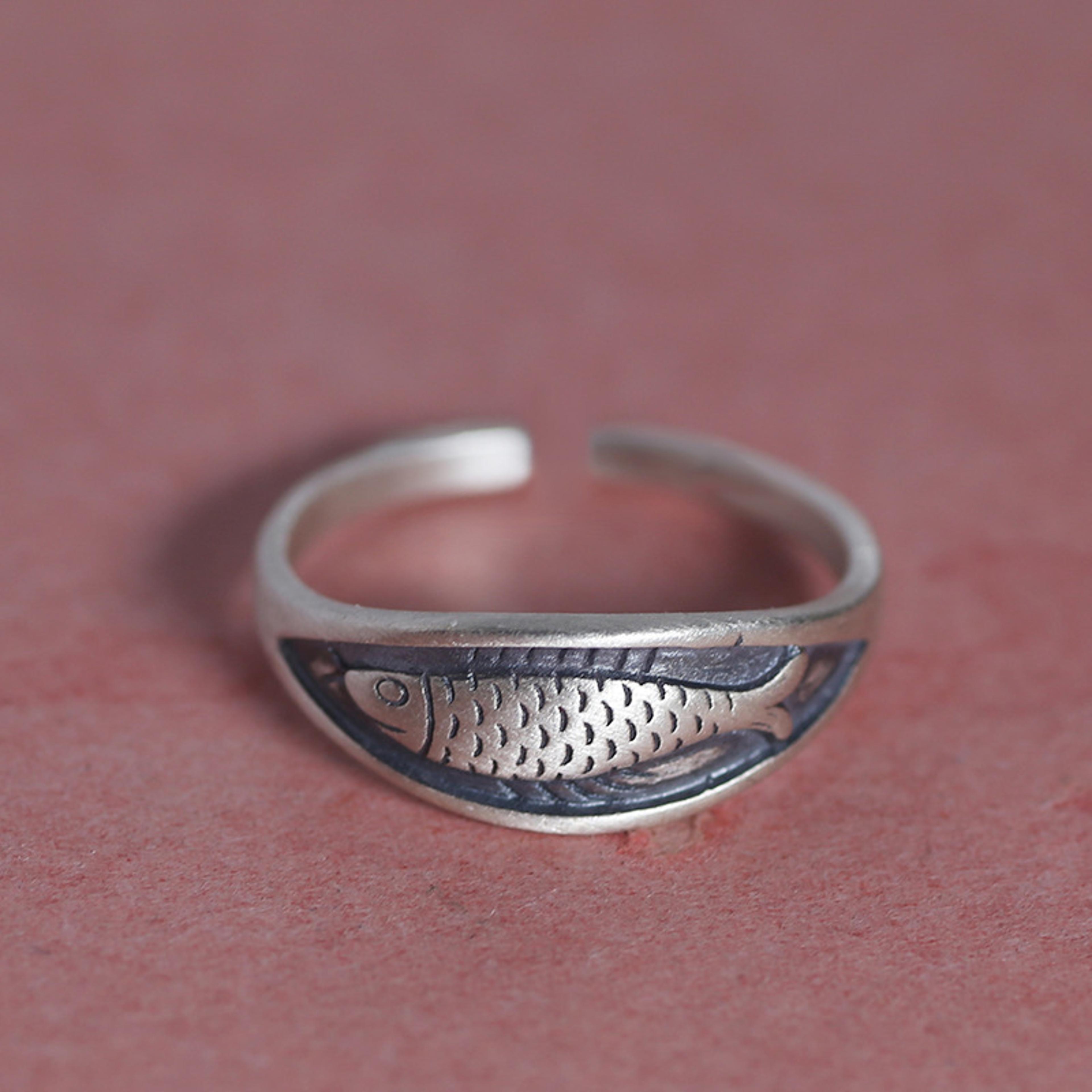 bohemian adjustable fish retro ring - 925 sterling silver, geometric design, perfect for party or birthday gift