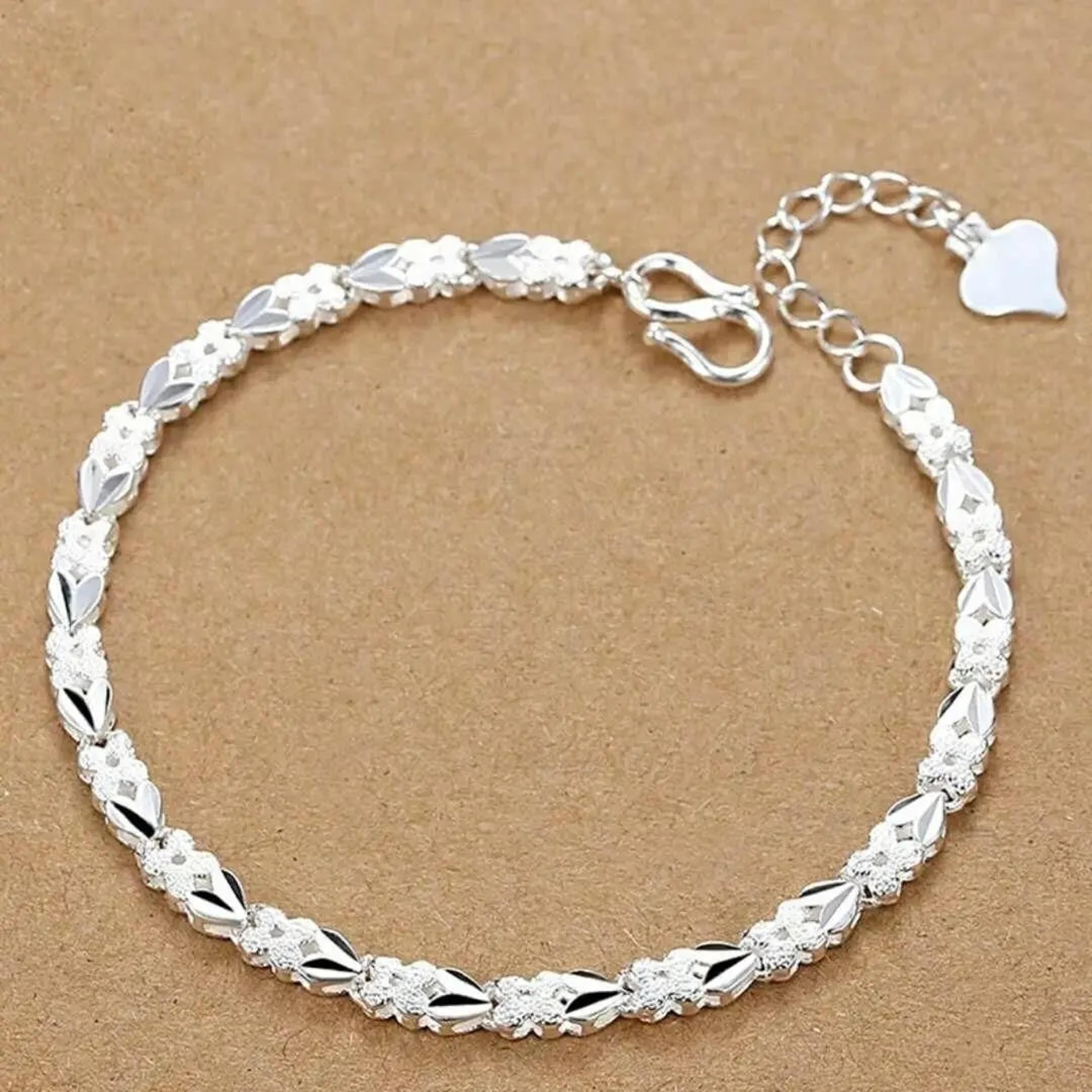 925 sterling silver heart leaf bracelet for women | elegant wedding & fashion jewelry | 20cm (8inch) chain | free shippi