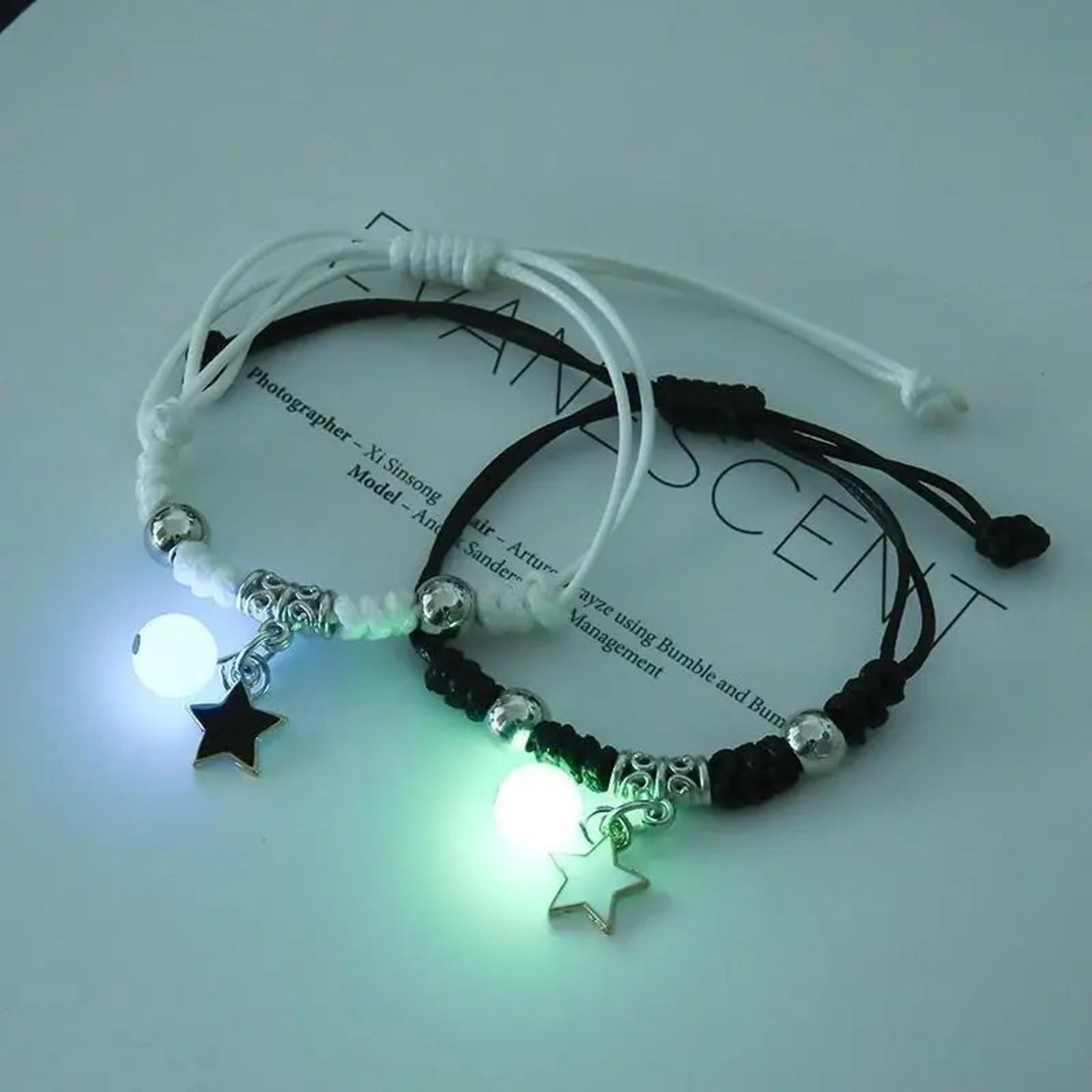 luminous moon star couple bracelets: 2pc/set adjustable rope, matching love gifts & fashion jewelry