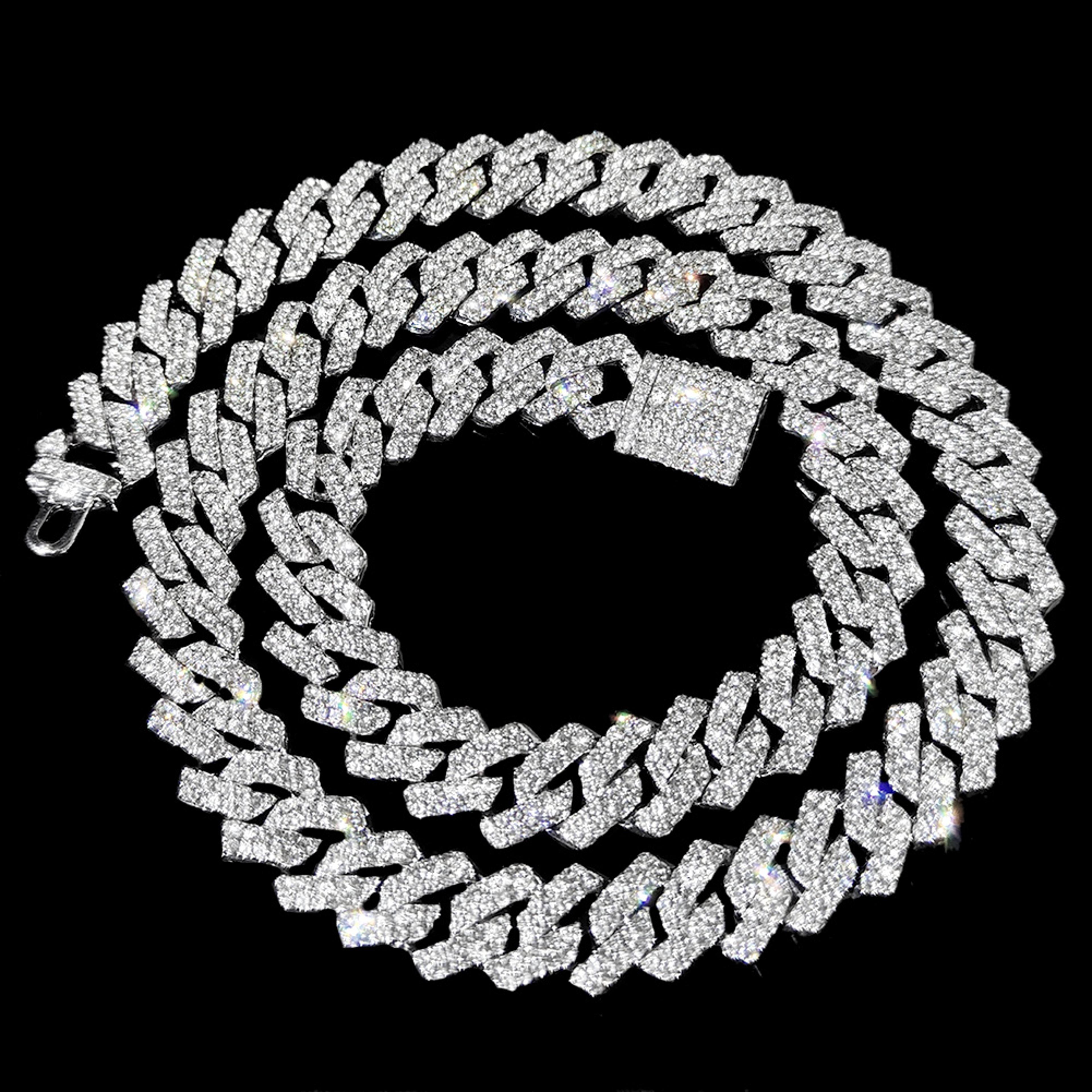 cuban chain double drain unisex ice frozen edition sparkling diamond shaped hip hop style cuban necklace jewelry