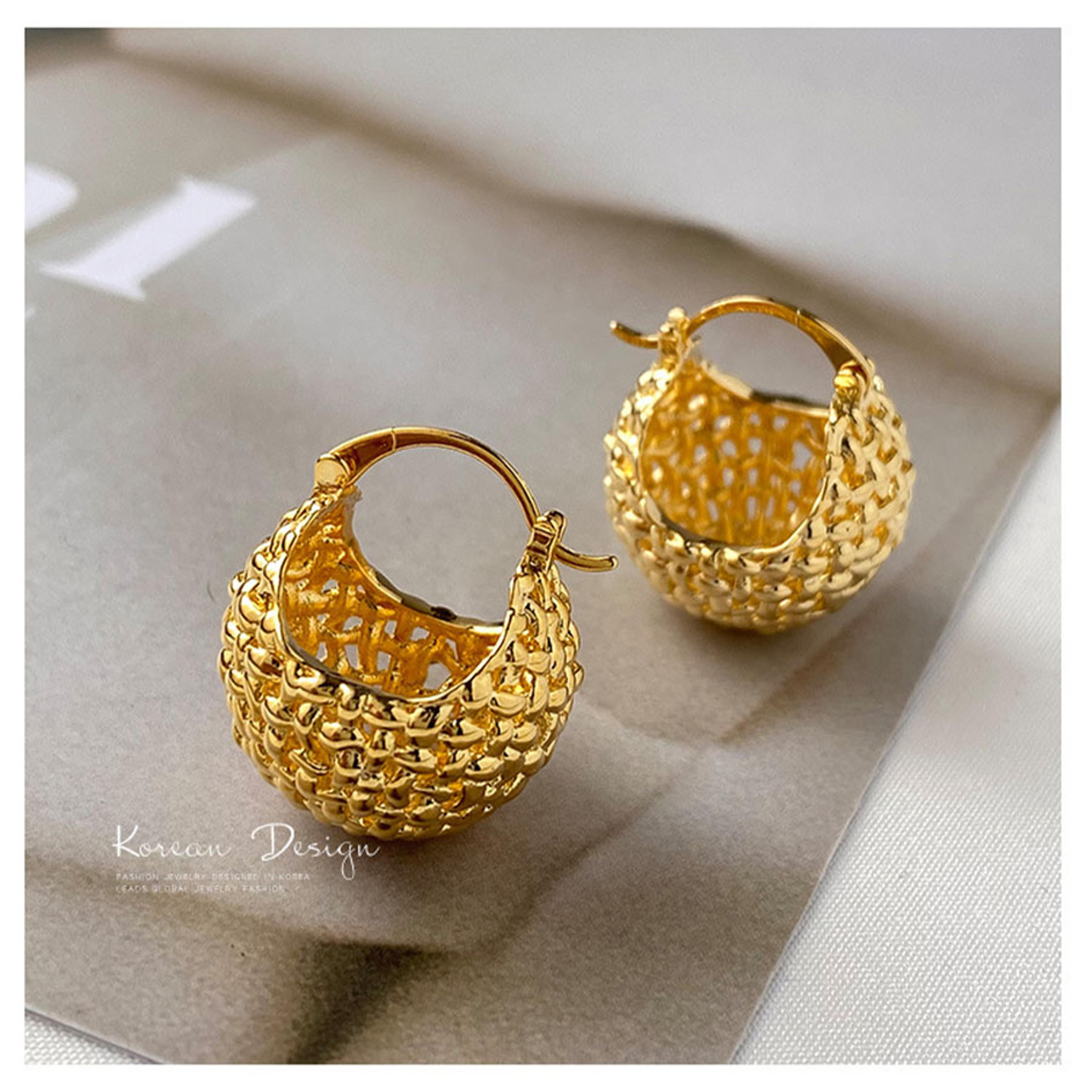 simple thick round ball hoop earrings, gold chunky hoop earrings, lightweight gold earrings