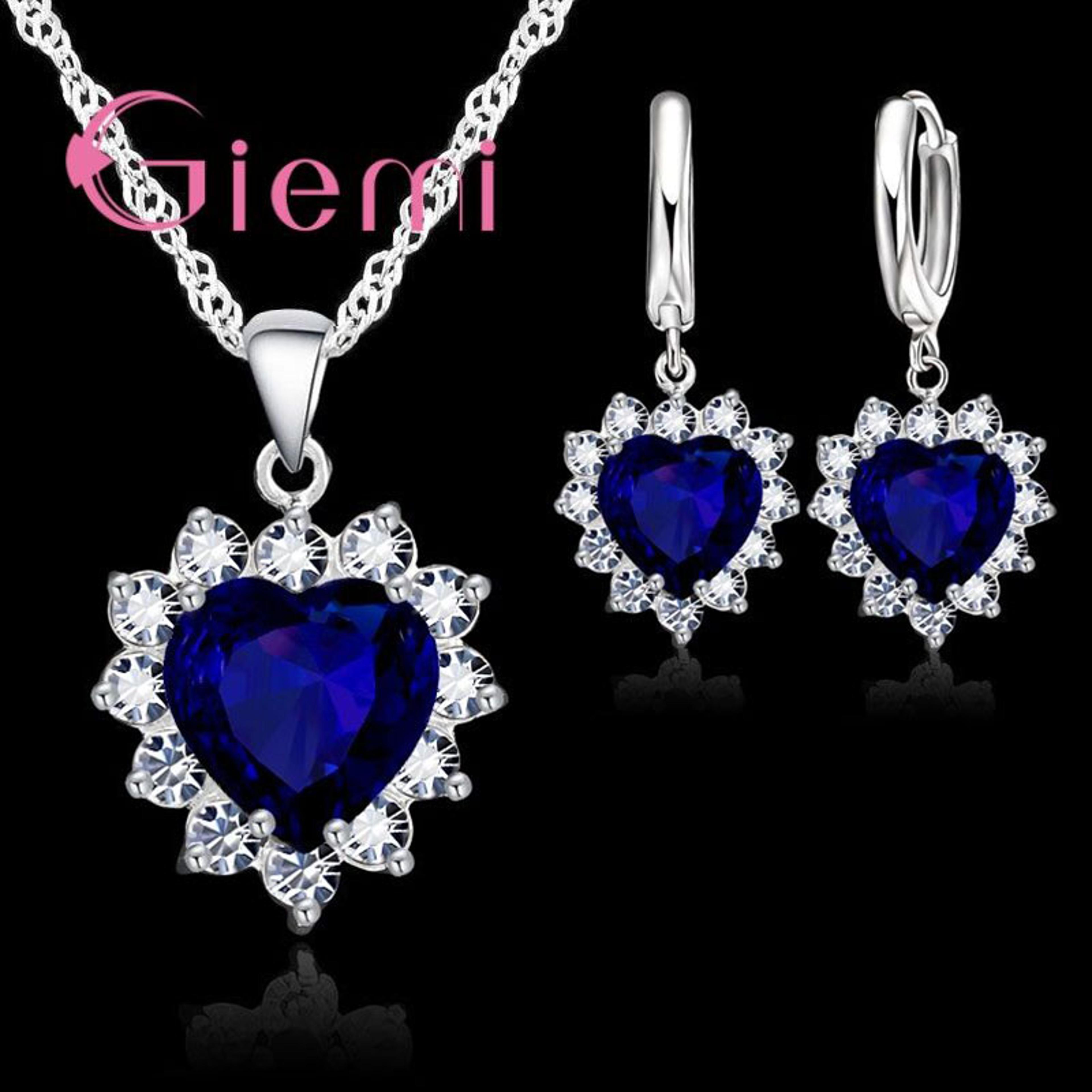 925 sterling silver wedding jewelry set with cubic zirconia pendant necklace & earrings - valentine's gift for women
