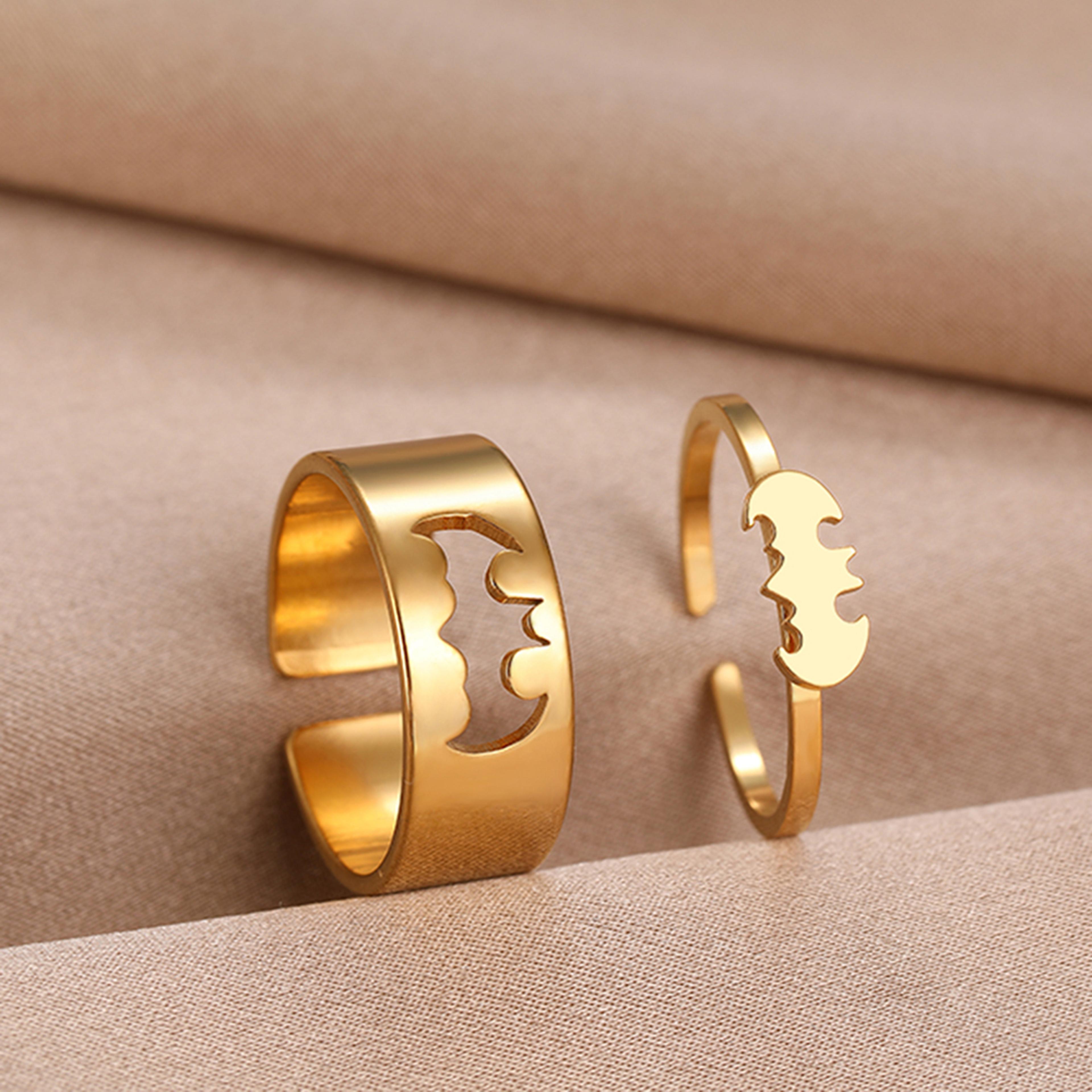gothic hip hop punk bat stainless steel couple rings - adjustable women's fashion jewelry for wedding & engagement gift