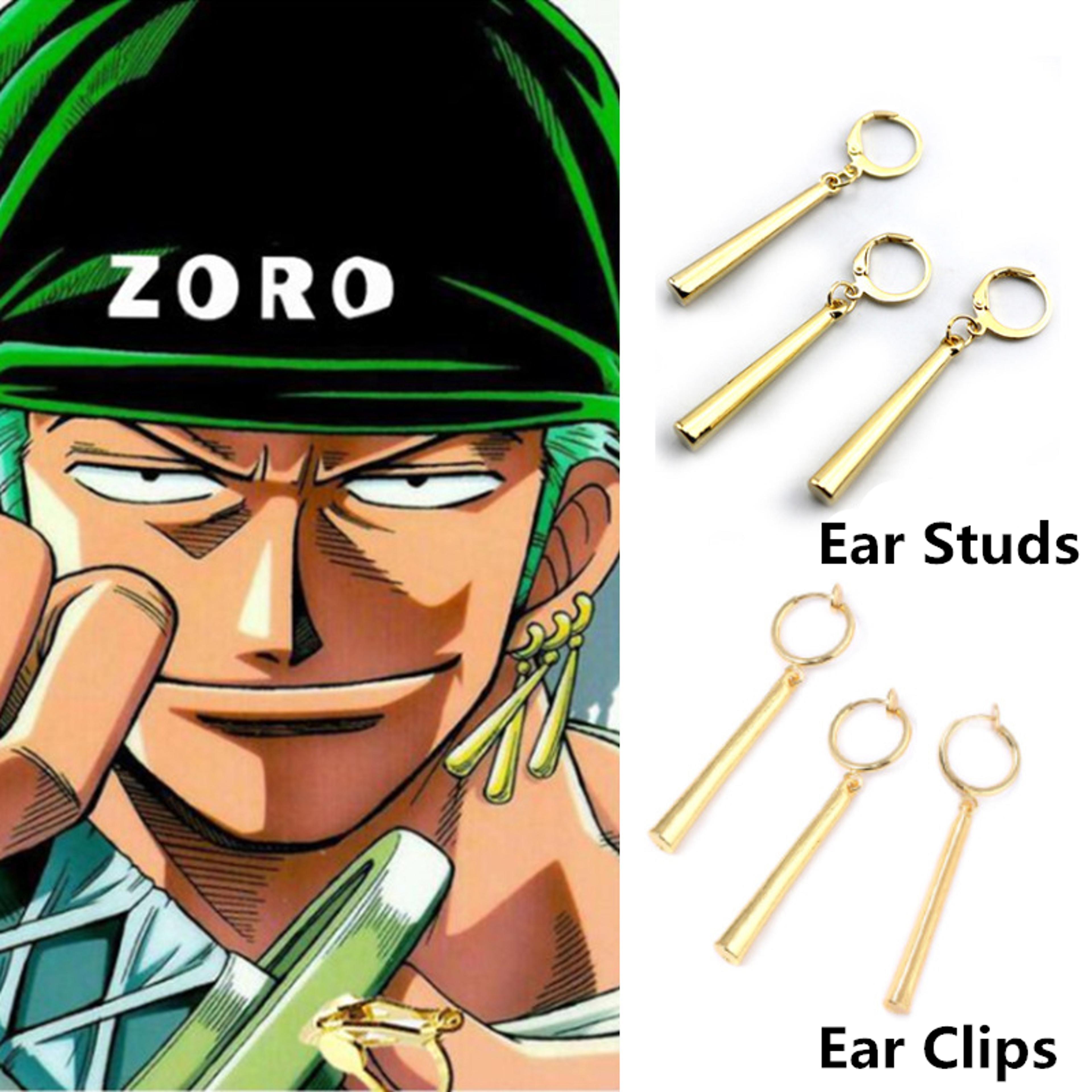 zoro cosplay earrings set for men & women: 3pcs unisex kiss jewelry with long column pendant drop