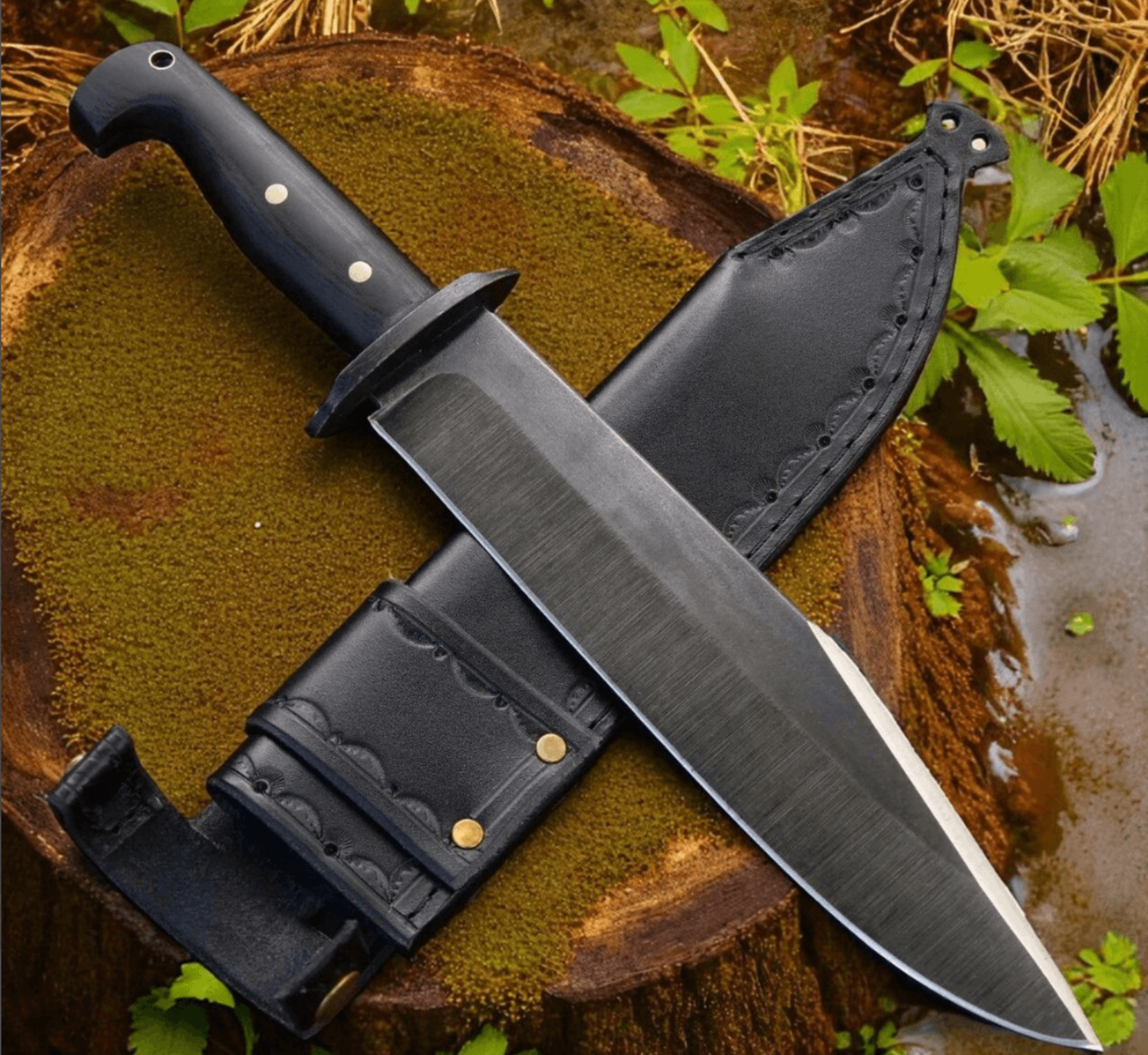 full tang fixed blade knife | outdoor hunting knife with engraved black leather sheath | survival, camping & collect