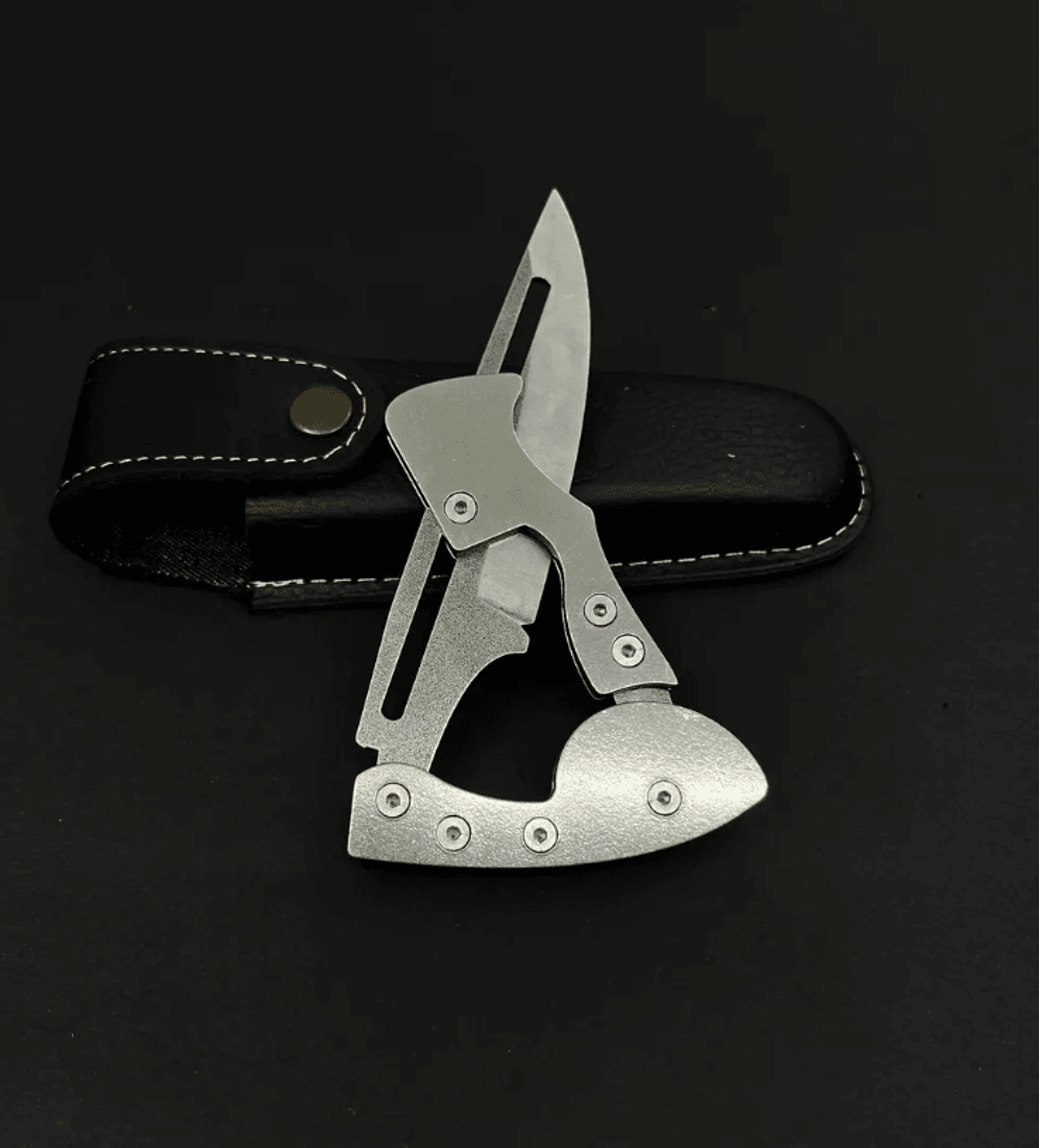 7.5 inch stainless steel folding pocket knife with leather sheath hunting outdoor gift