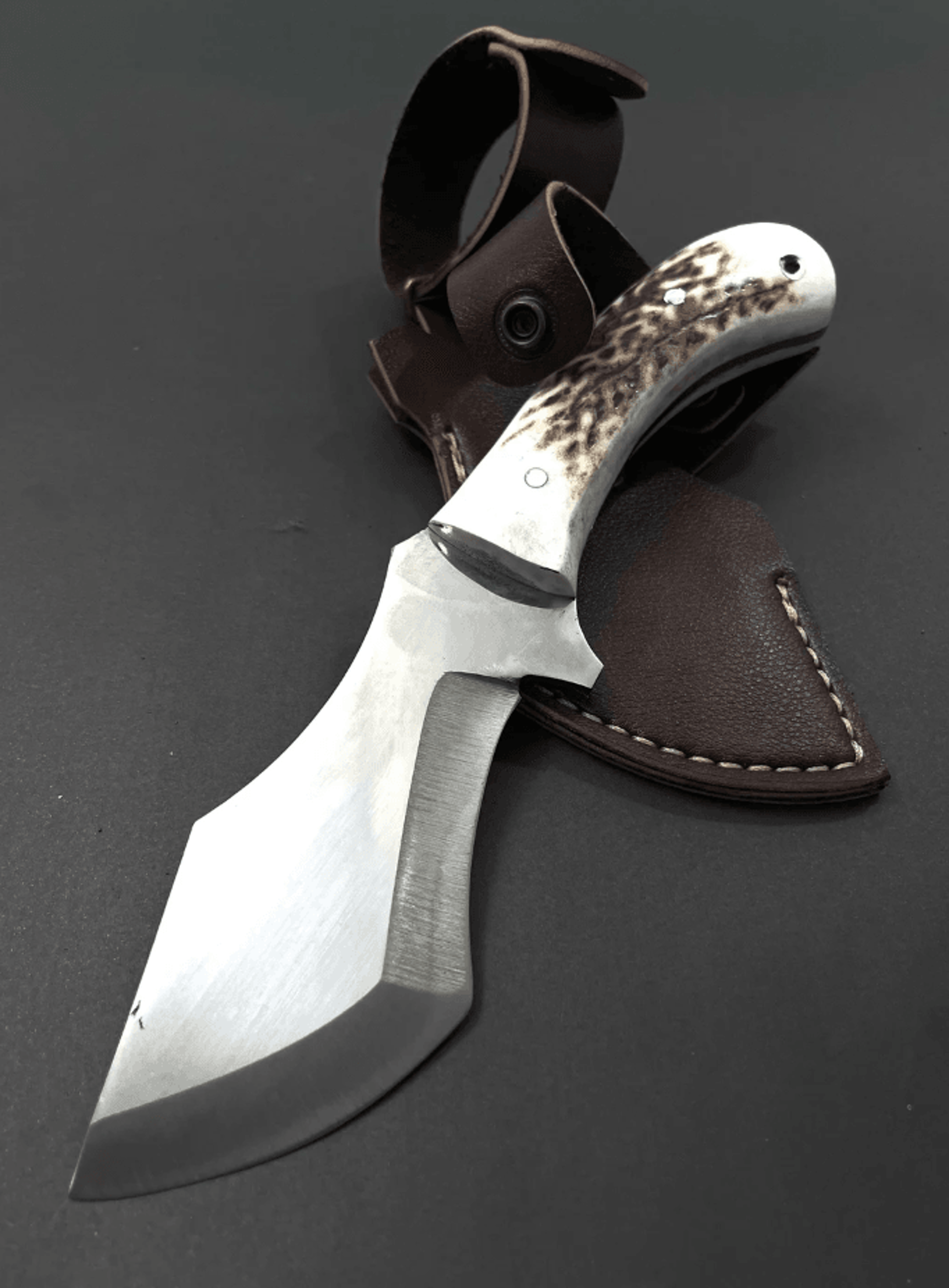 9 inch deer antler hunting knife with full tang 4116 stainless steel leather case hunter gift | bf gift
