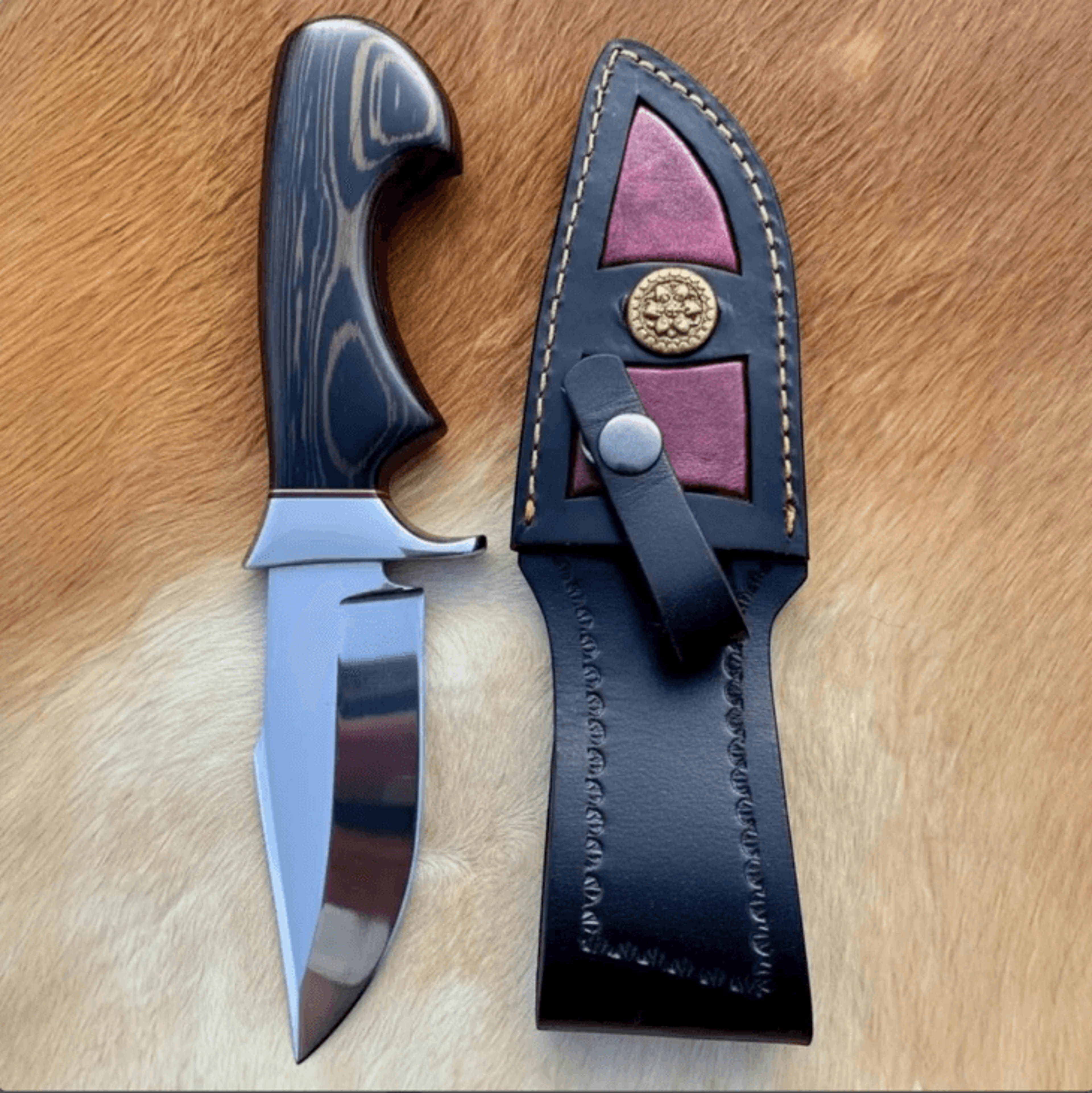 9 custom handmade d2 steel hunting knife with exotic wood handle mirror finish