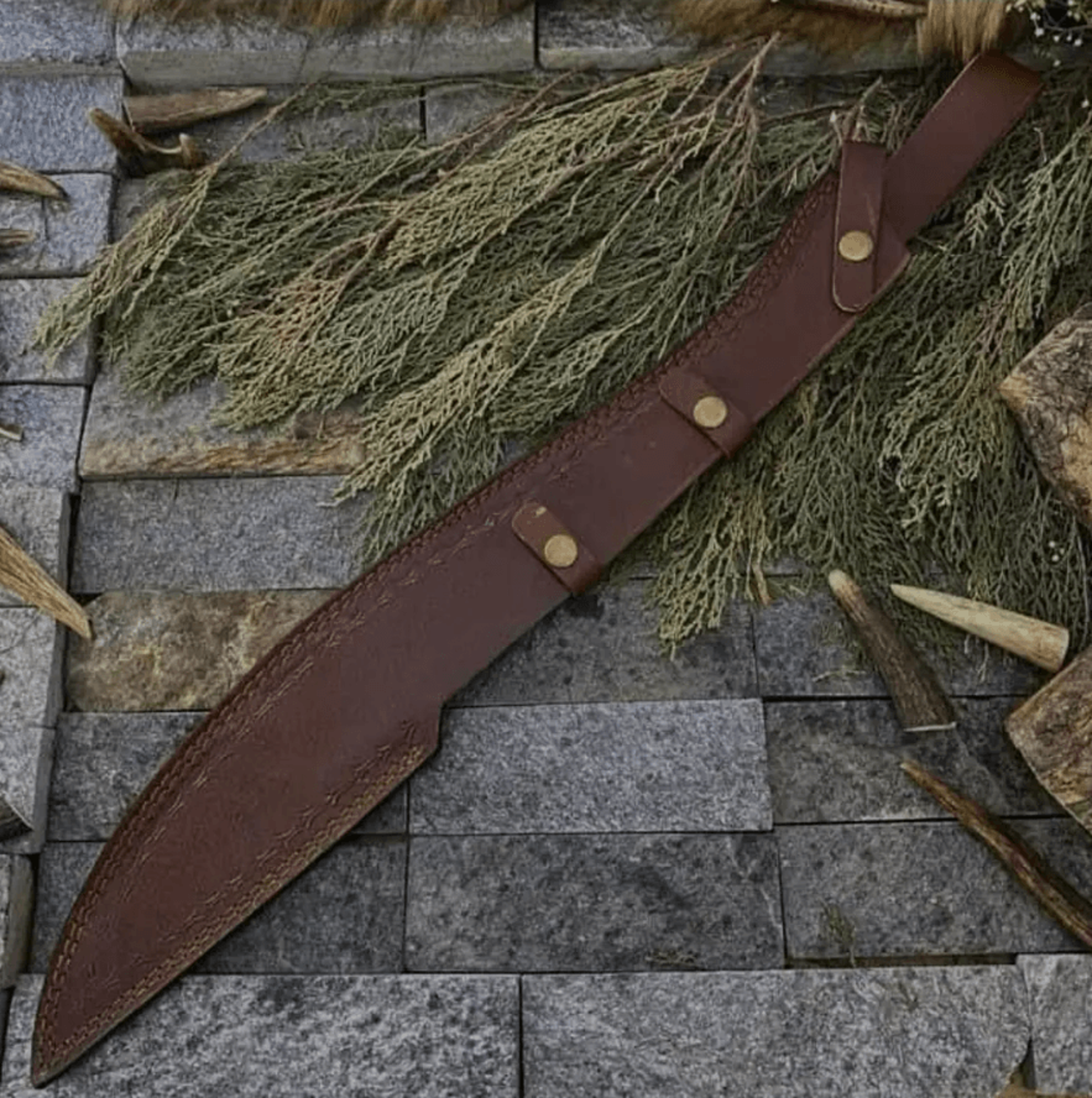 handmade damascus steel bowie knife – rosewood handle, leather sheath | boy friend gift | husband gift