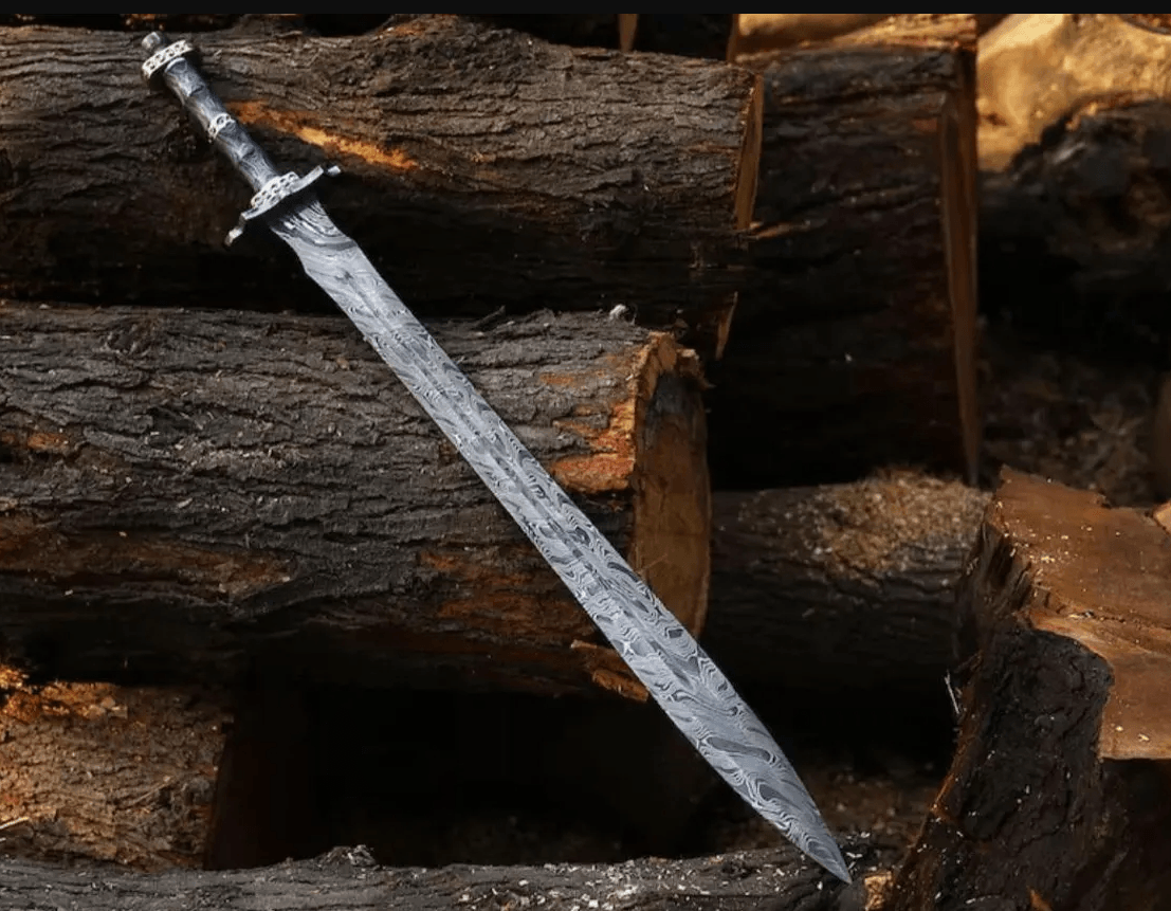 hand-forged damascus steel sword | custom handmade viking style full tang blade | collectible damascus sword