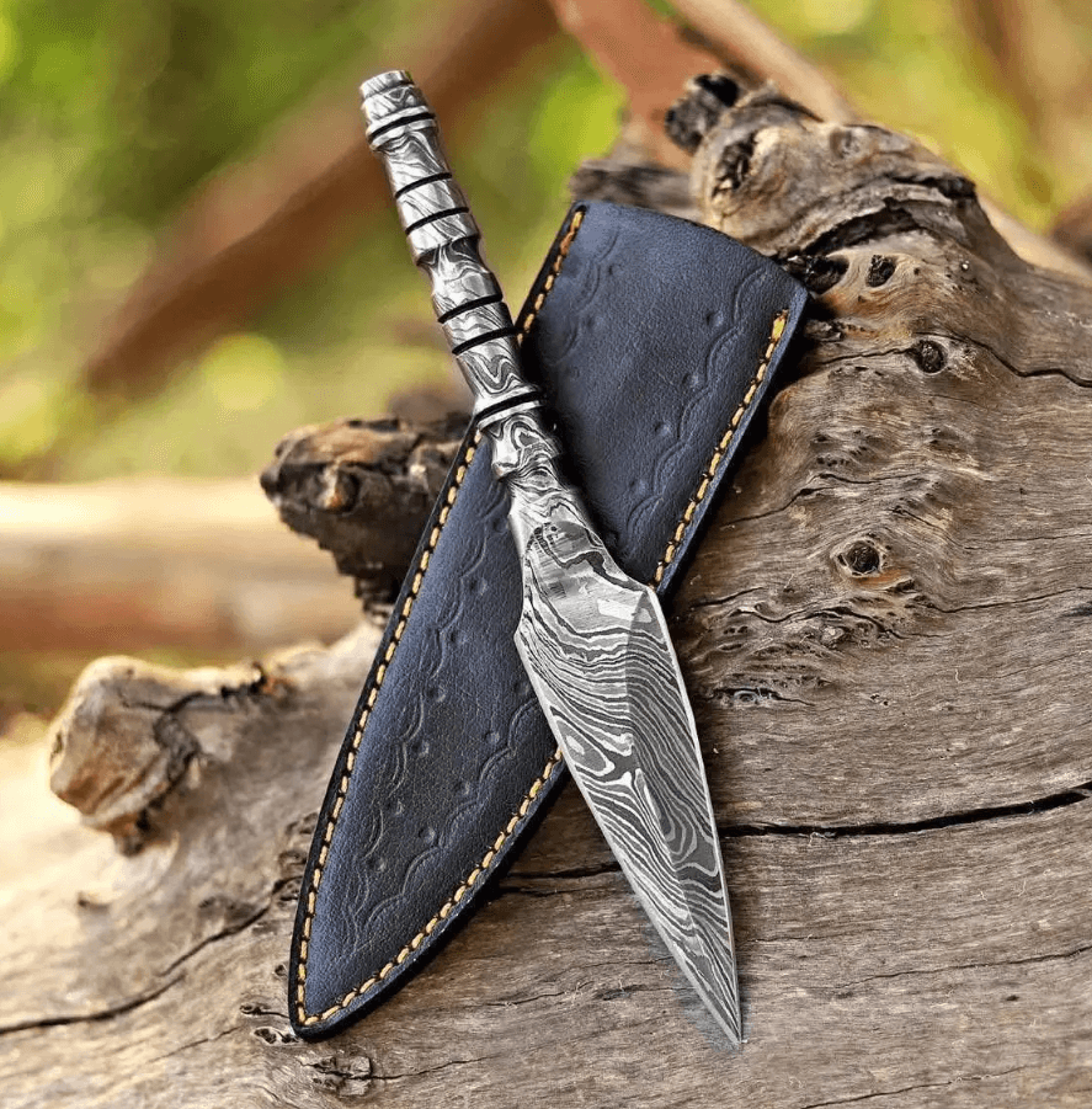 custom made damascus steel full tang hunting knife camping knife with sheath