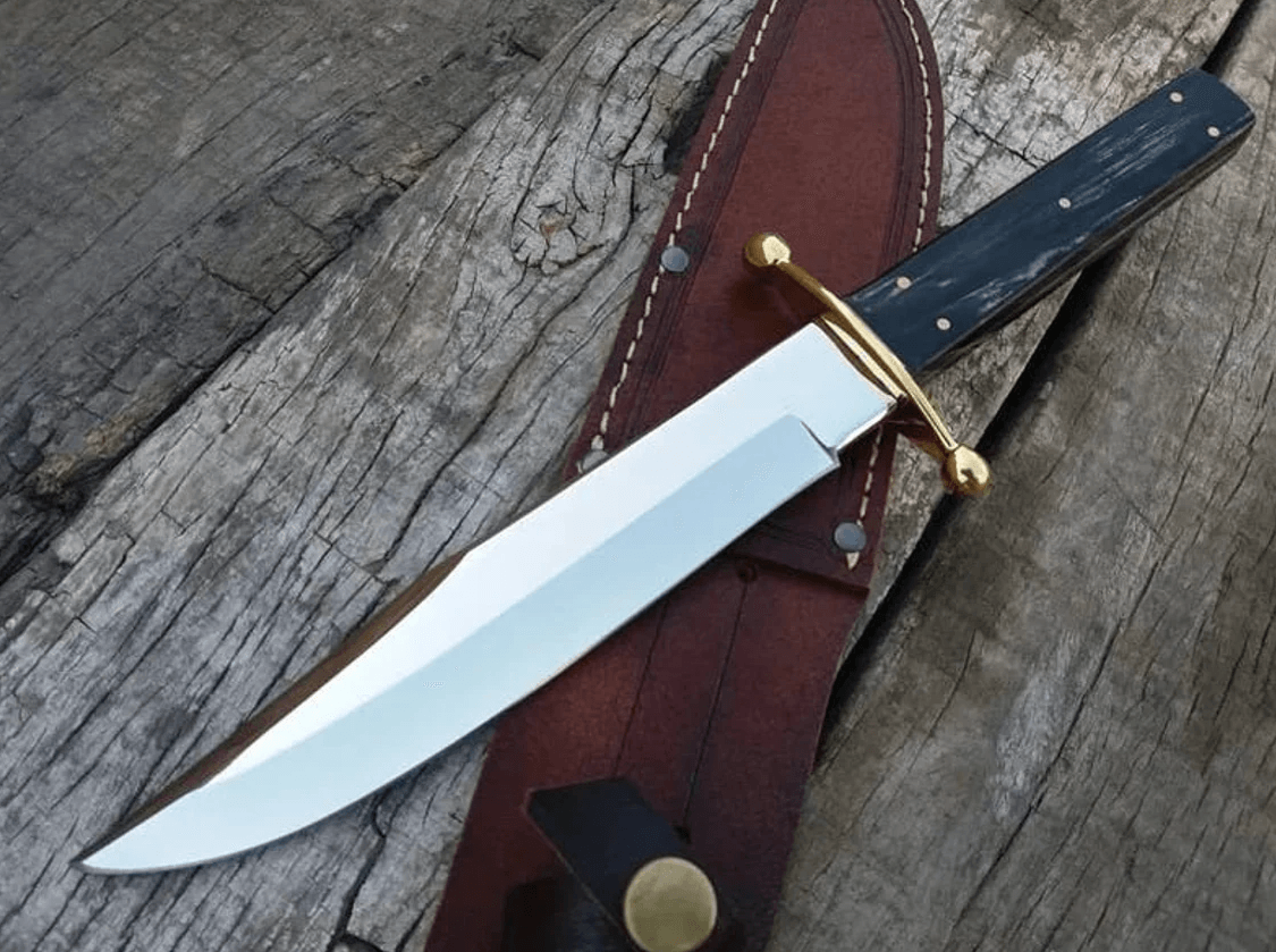 handmade d2 steel bowie knife, buffalo horn handle, leather sheath | hunter gift | husband gift