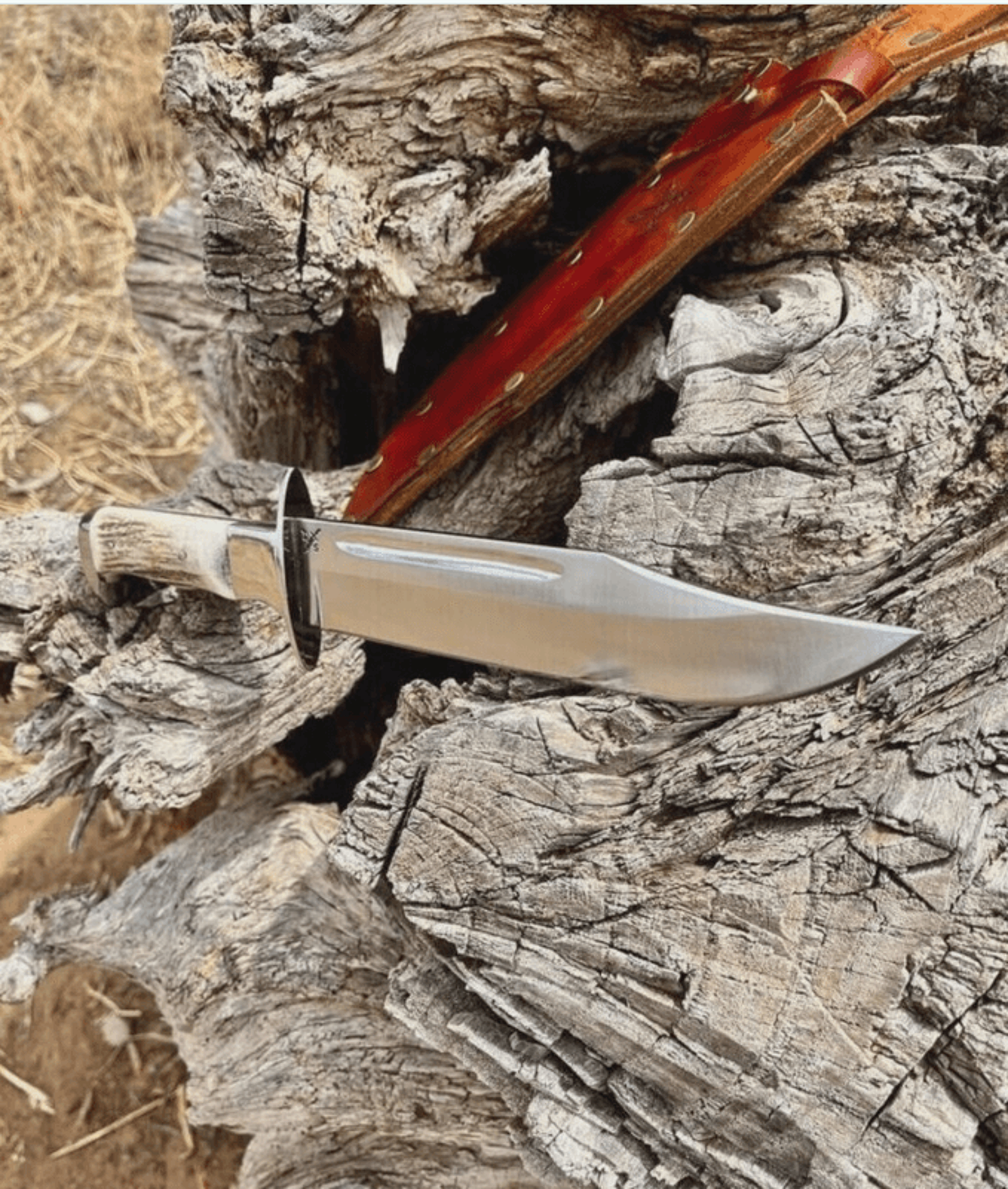 handmade d2 steel bowie | 18 overall | d2 & horn handle | free leather sheath | outdoor enthusiasts | groomsmen