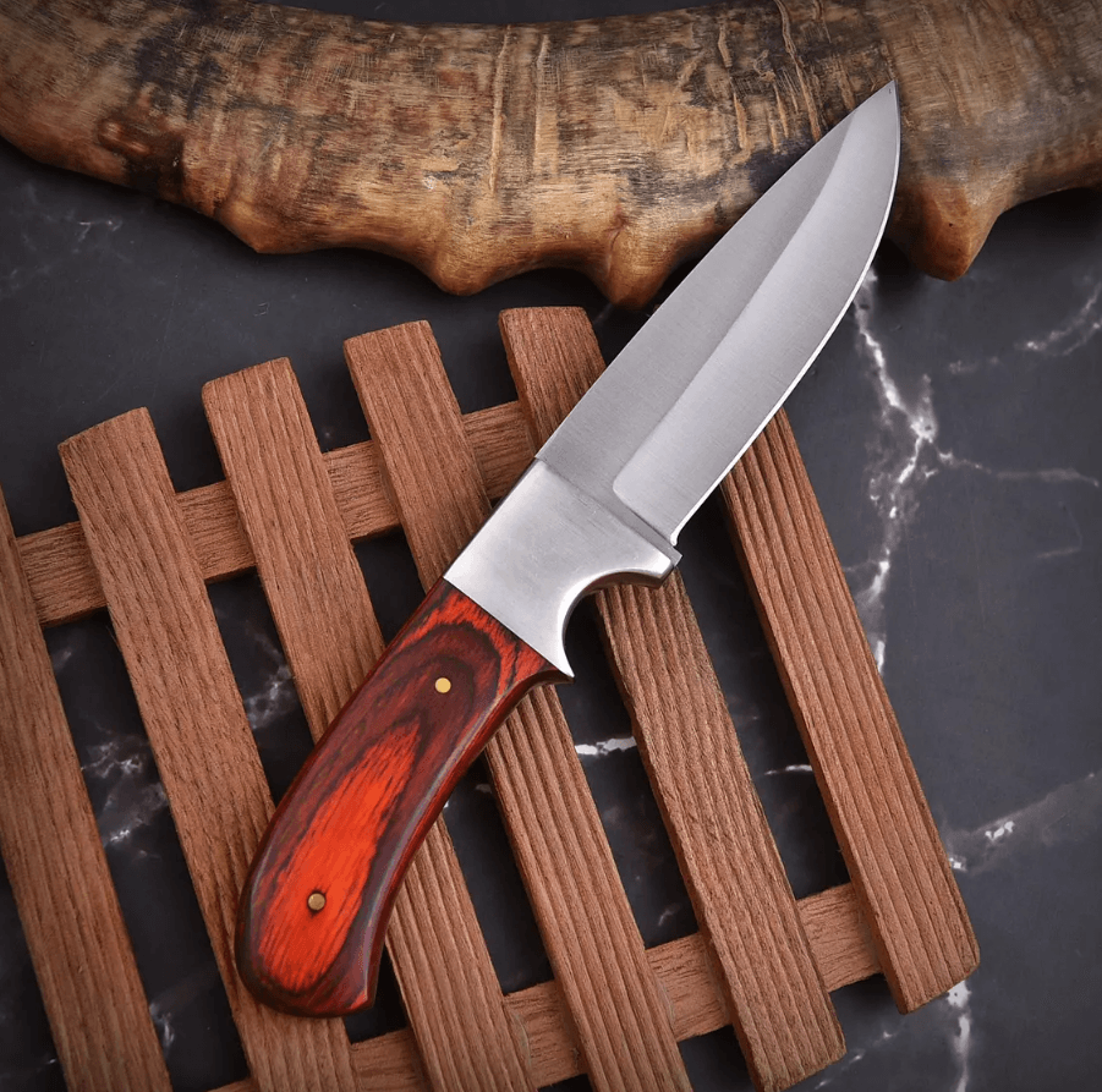hand forged knife – handmade d2 steel skinner | 9 overall | leather & wooden handle | free leather sheath