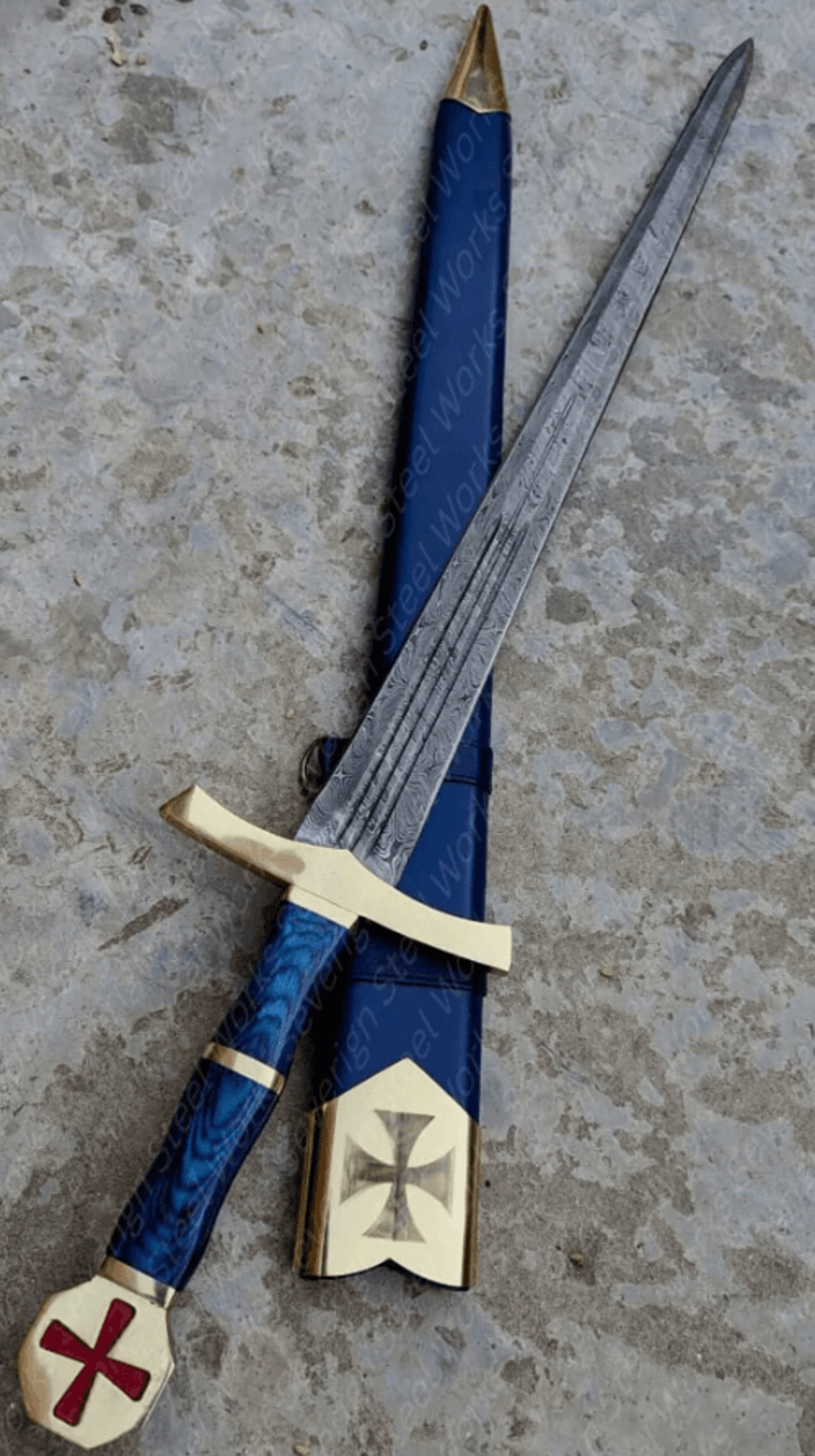 templar knight sword – handmade damascus steel, medieval sacred blade, christmas gift