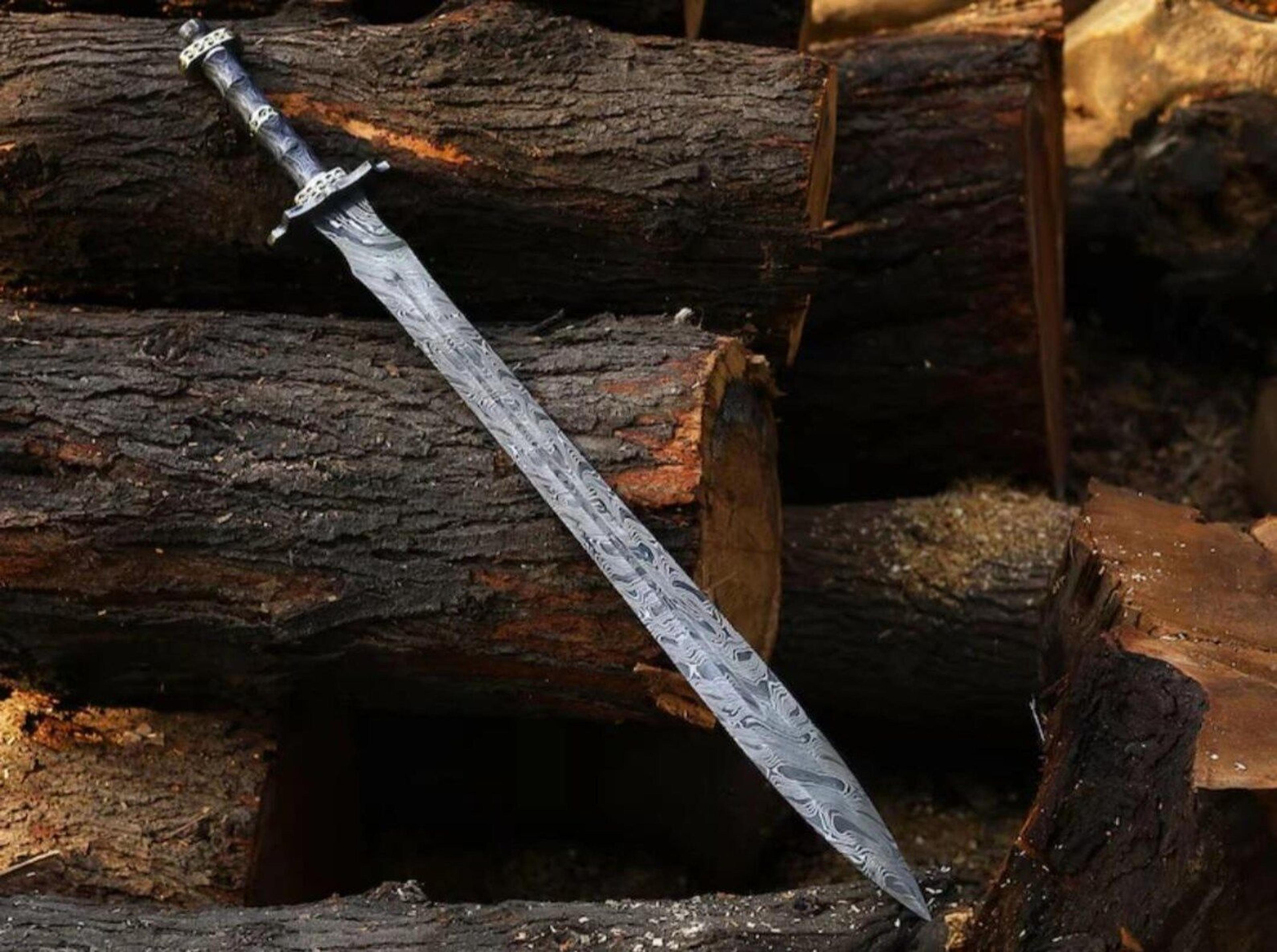 hand-forged damascus steel sword | custom handmade viking style full tang blade