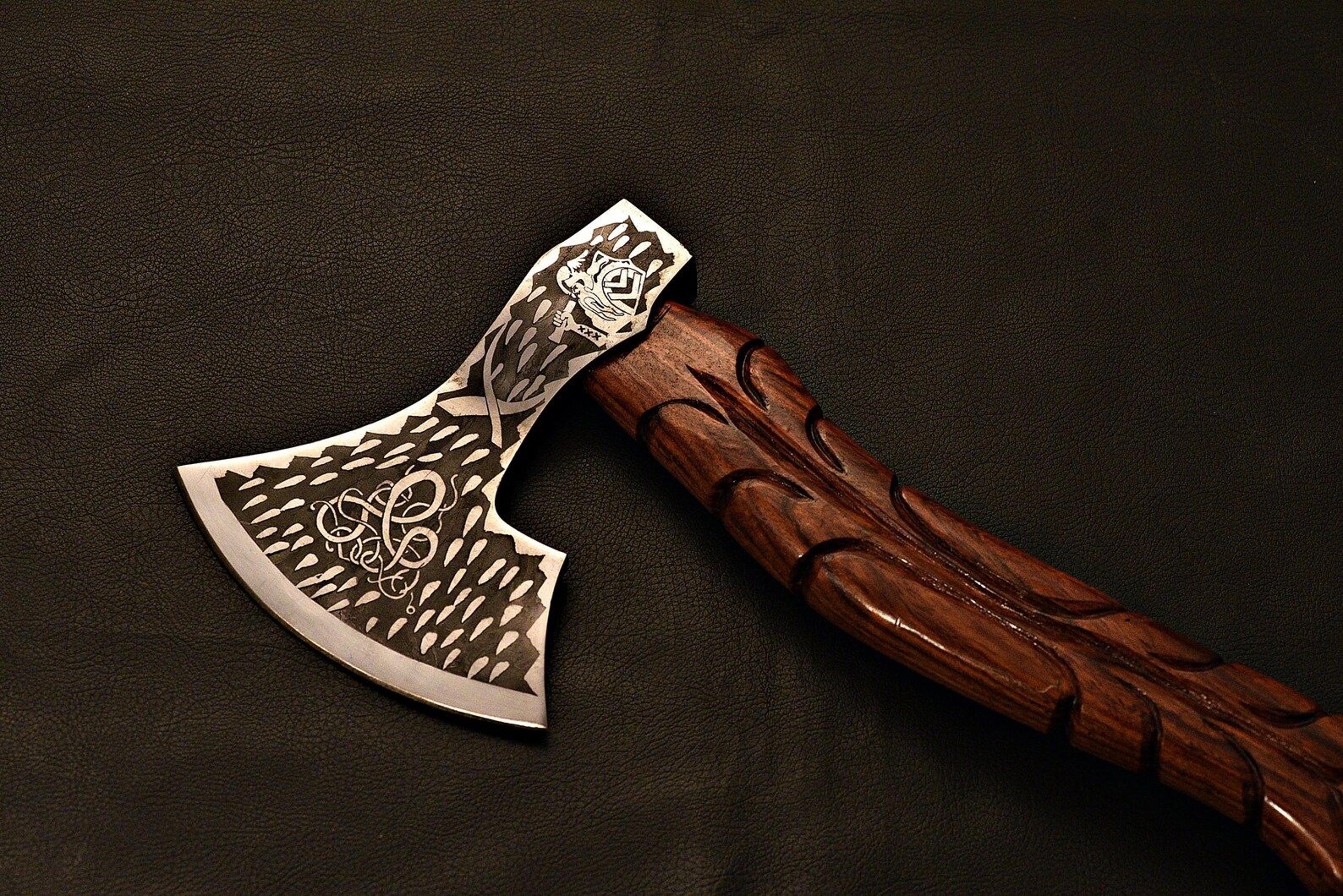 handmade viking axe | etched carbon steel blade with rosewood handle | display piece | christmas gift