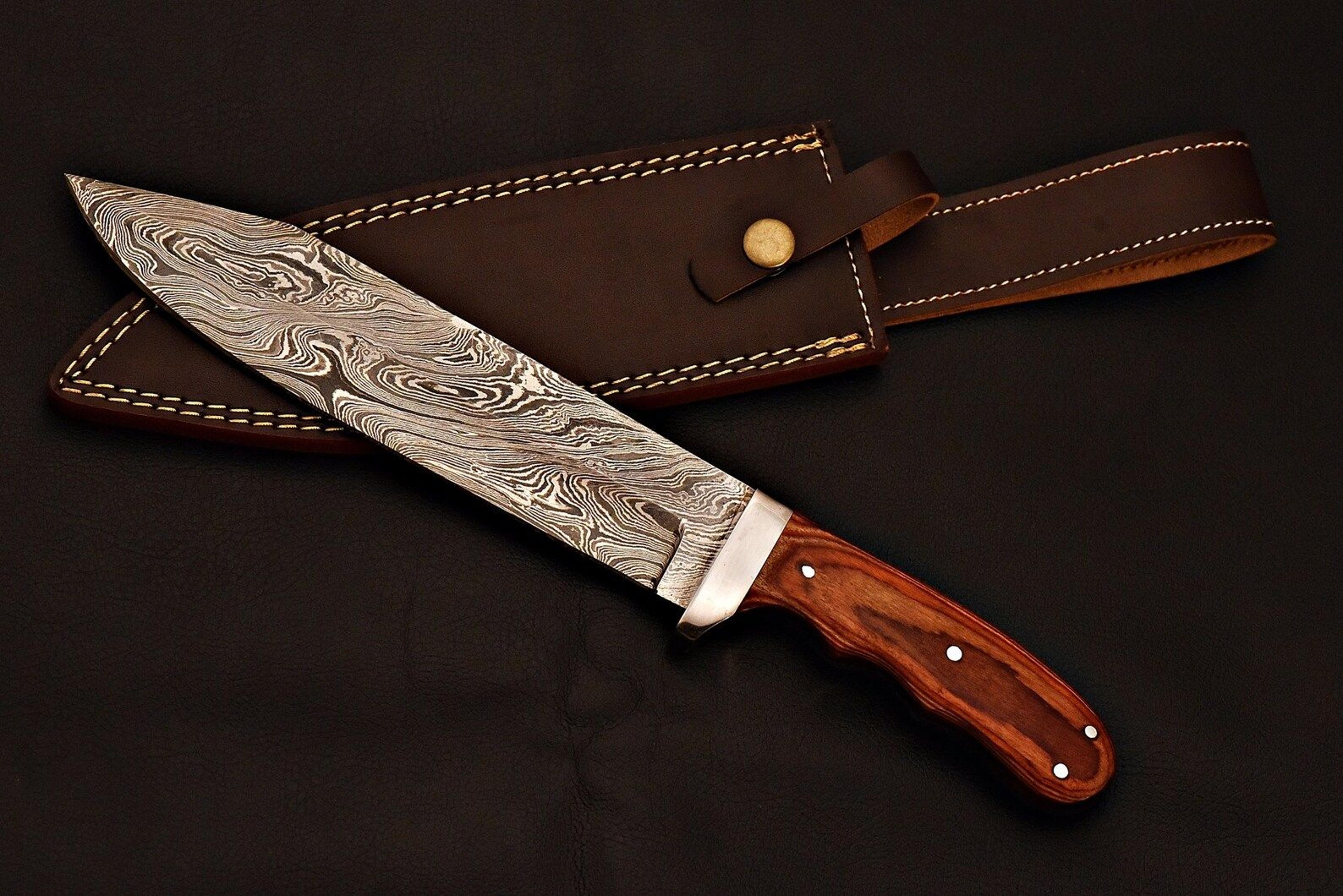 heavy duty damascus steel bowie | outdoor survival fixed blade knife | groomsmen gift | father day